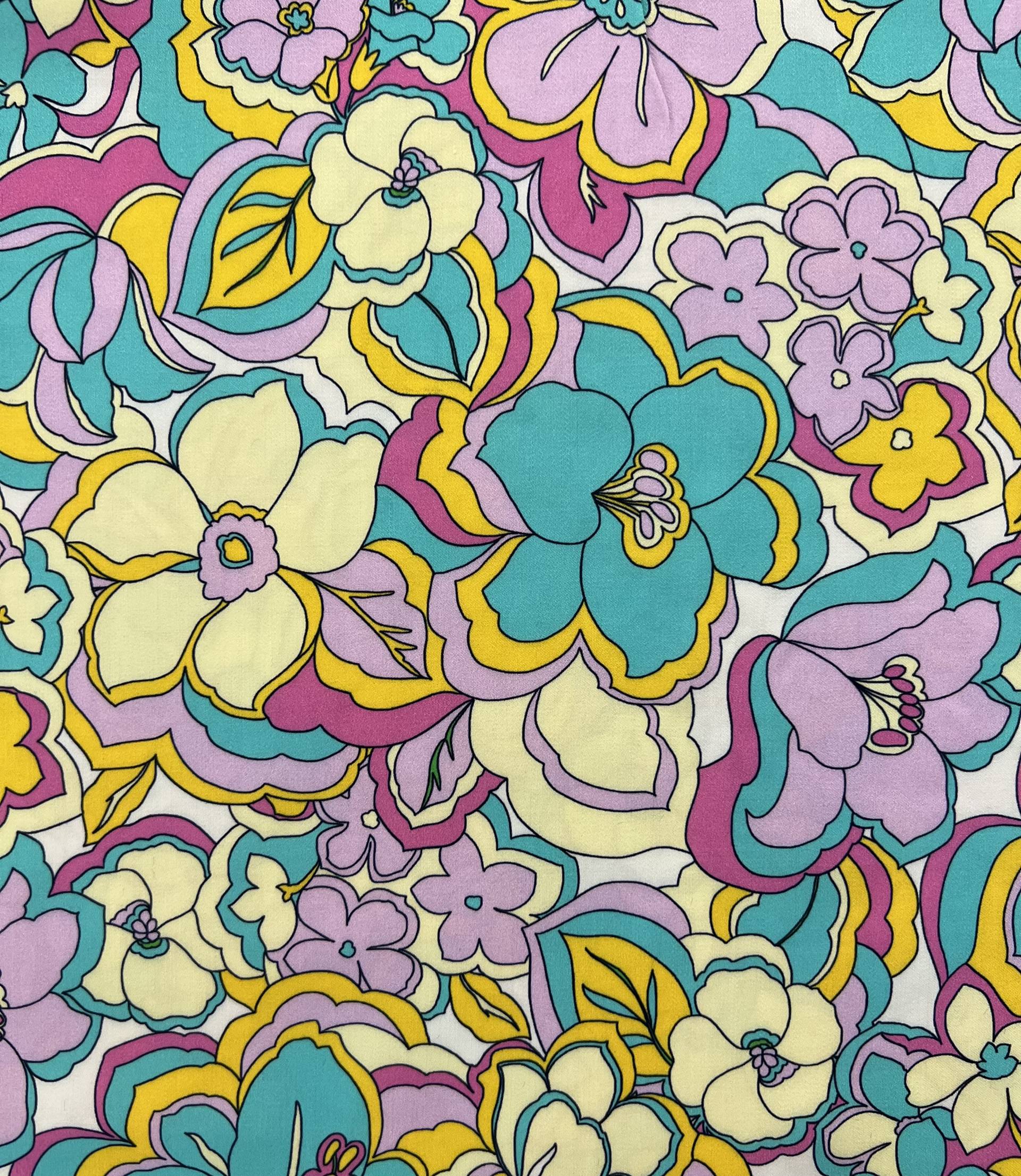 Printed Viscose Challis Sateen on Off White Ground