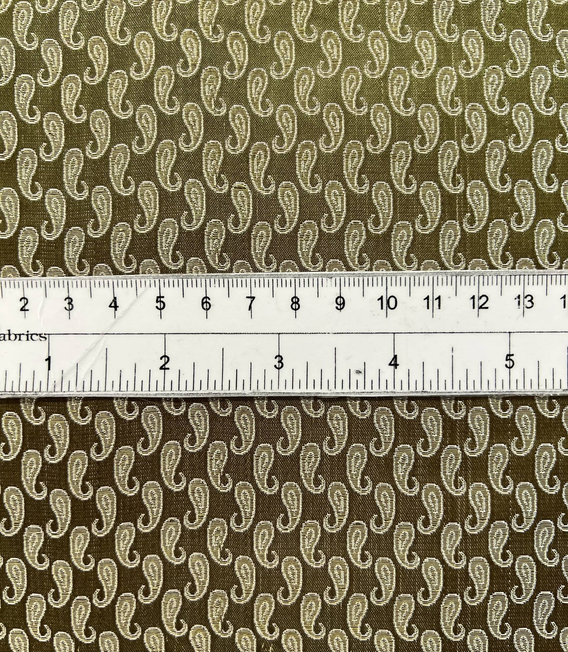 Silk Metallic Small Paisley Brocade in Green & Antique Gold