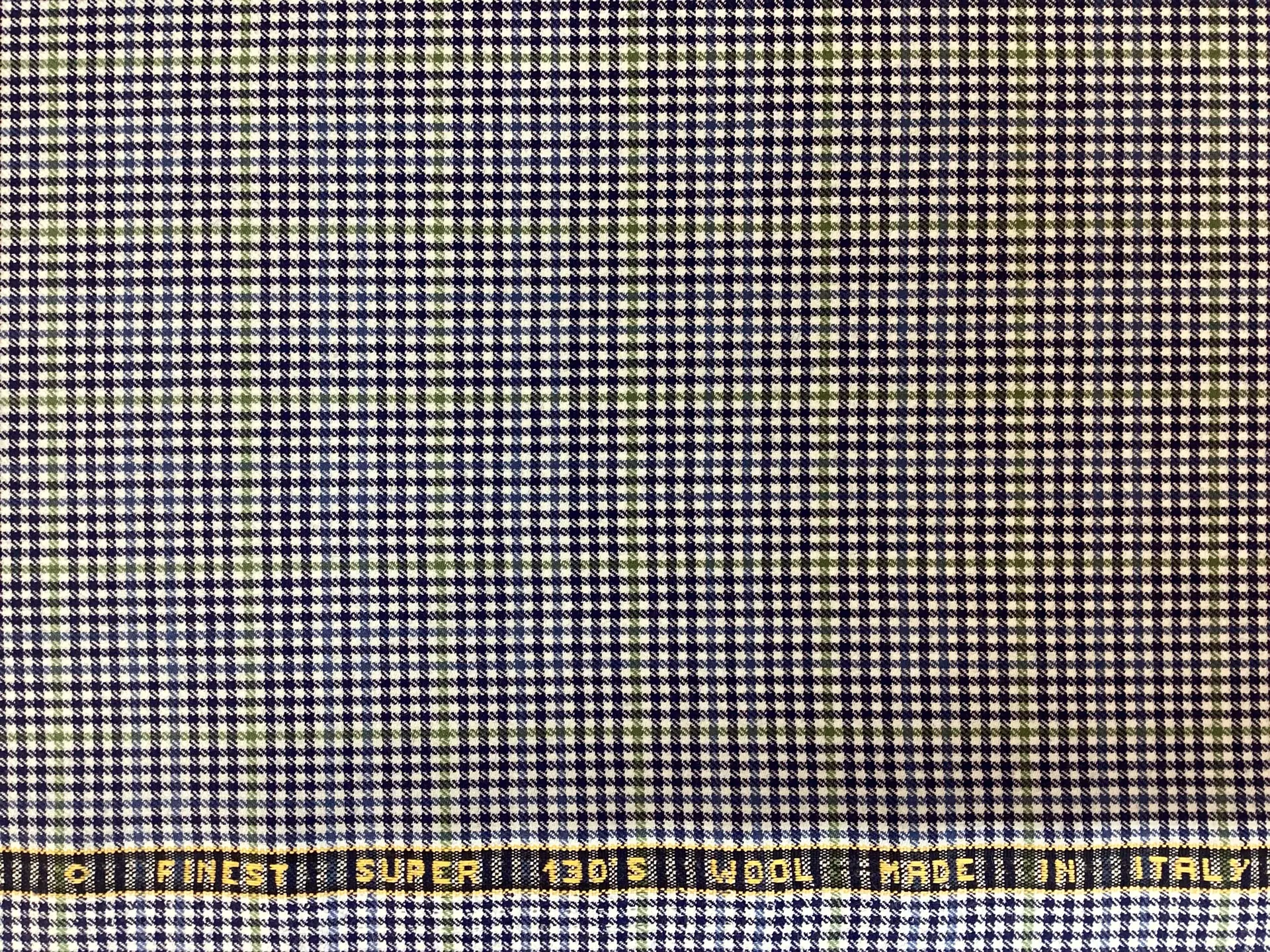 Made In Italy Wool Super 130's Check In Navy, White & Green