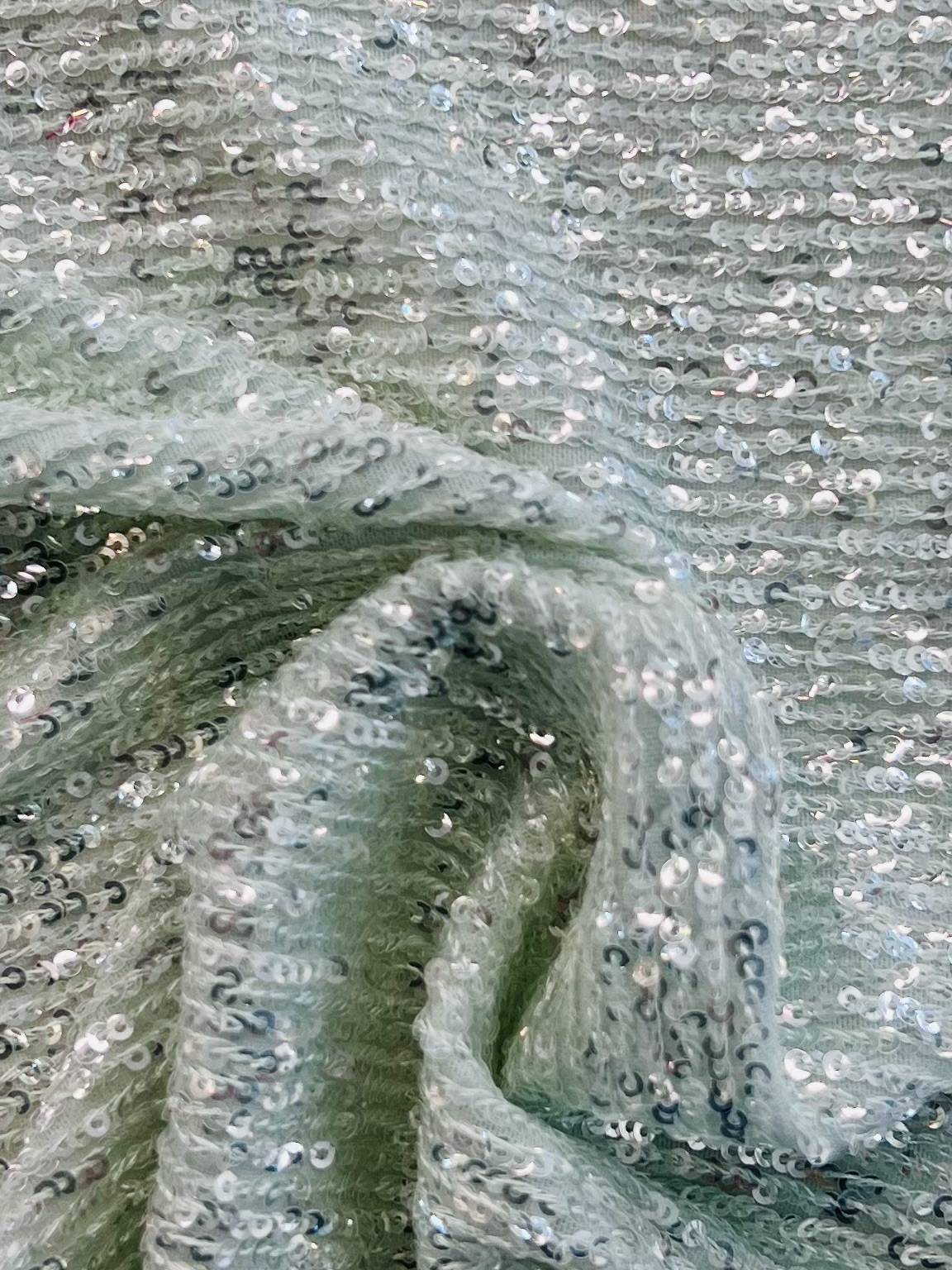 Mini Sequins on Stretch Tulle in Mint