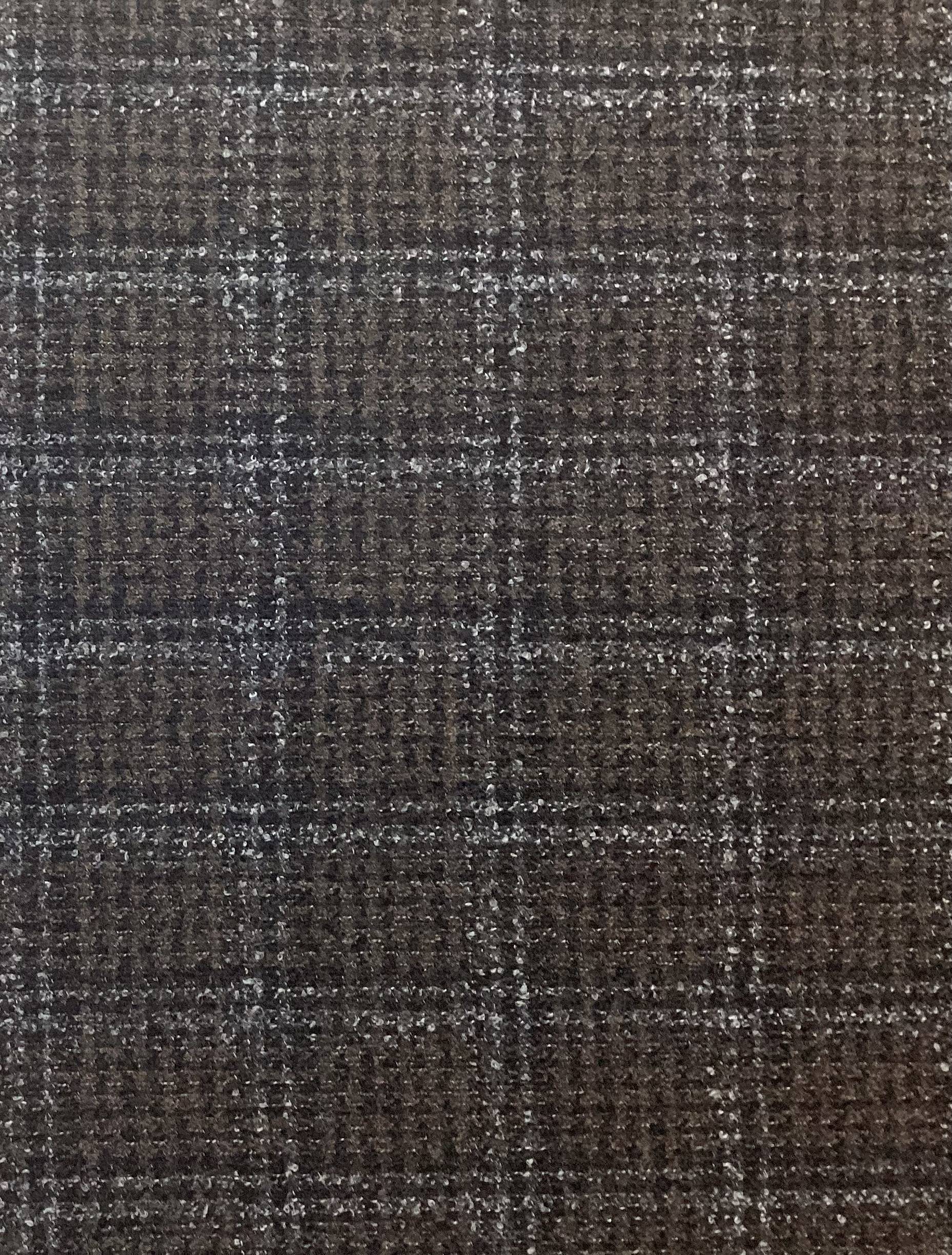 Italian Wool Polyester Plaid Suiting in Black Espresso 