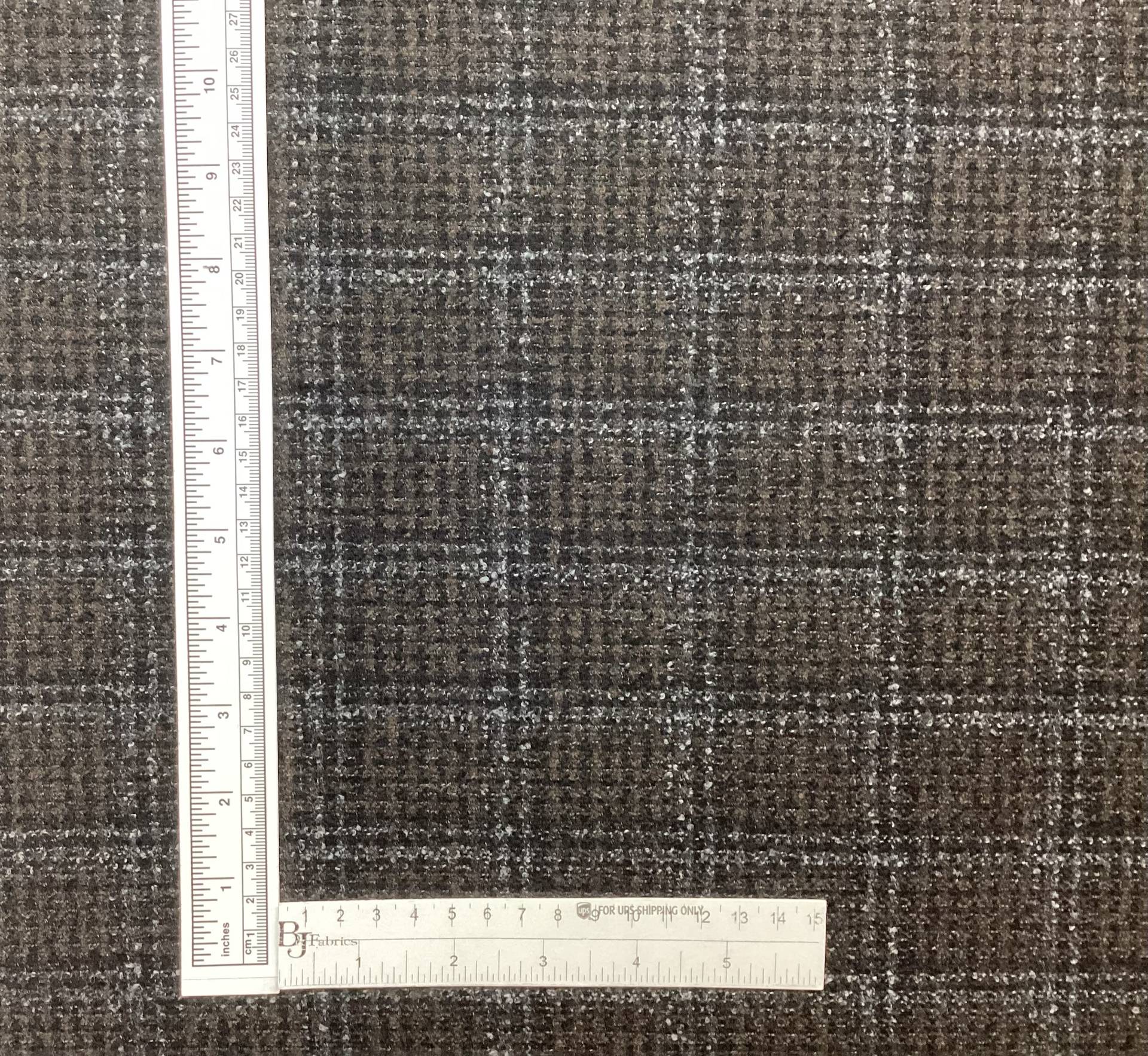 Italian Wool Polyester Plaid Suiting in Black Espresso 