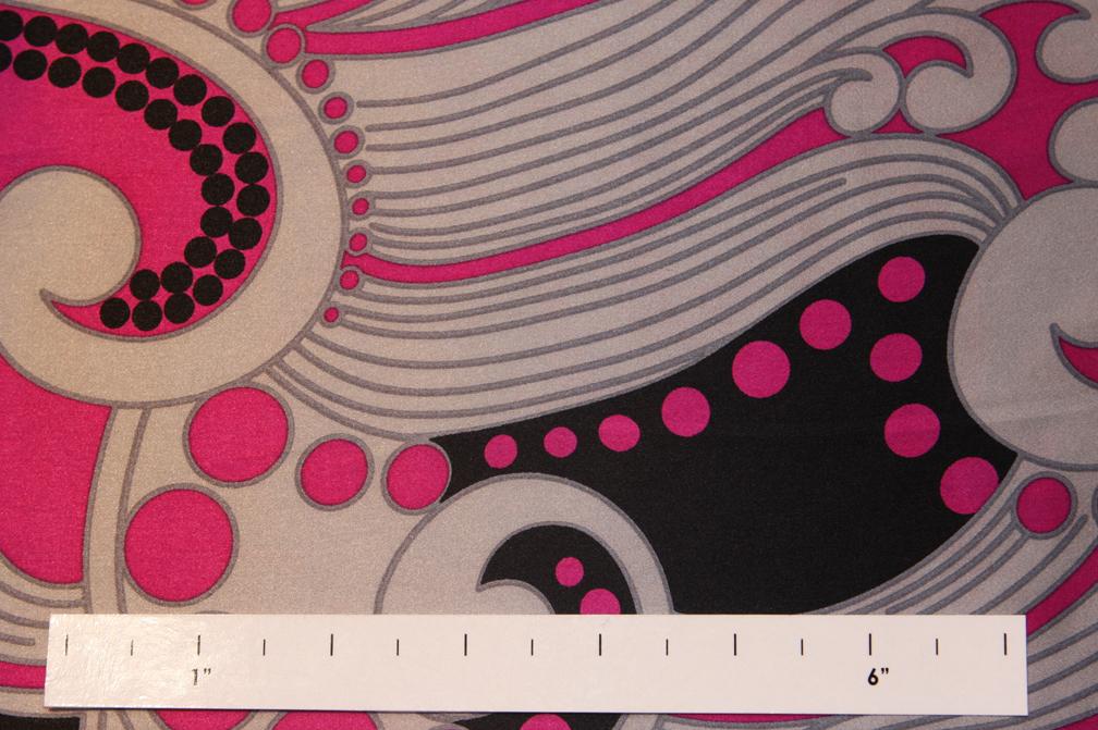 Printed Silk Charmeuse Paisleys On Pink Black Background