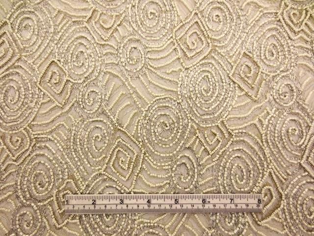 Double scallop silver and cream geometric beaded metallic French Chantilly Lace