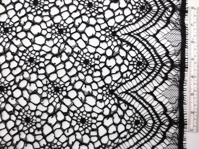 Double scallop black floral corded French Chantilly Lace