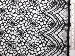 Double scallop black floral corded French Chantilly Lace