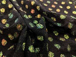 Stretch Metallic Point D'Sprit Net in Black and Opalescent
