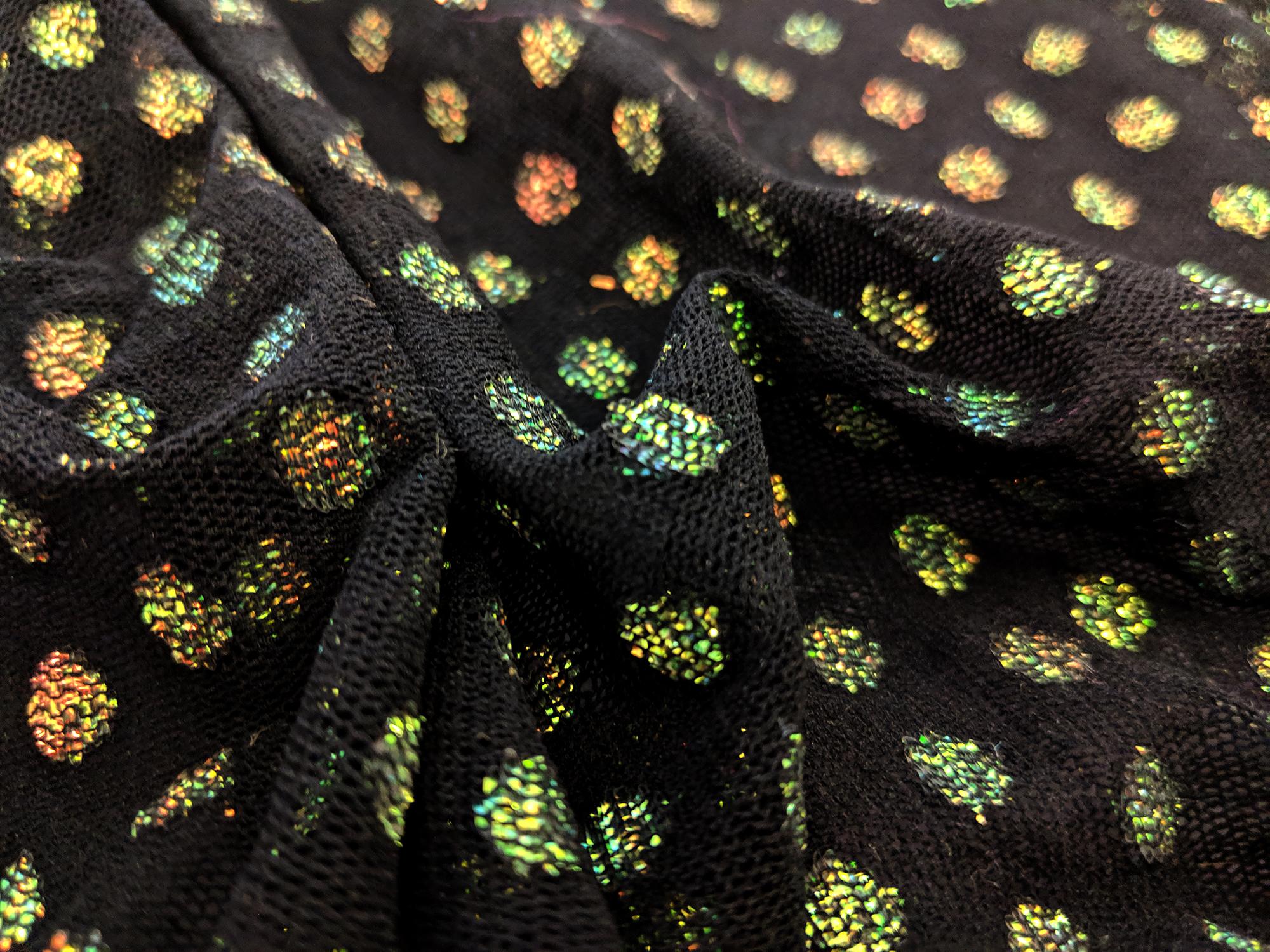 Stretch Metallic Point D'Sprit Net in Black and Opalescent