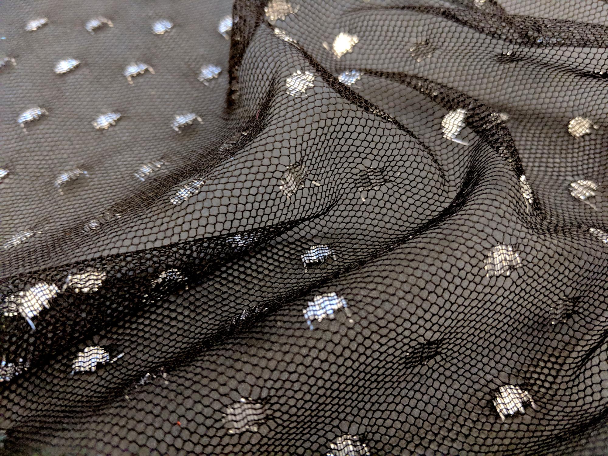 Metallic Point D'Sprit Net in Black and Silver