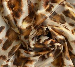 Metallic Silk Chiffon With Leopard Print Combined Brown Black Dots On White Background 