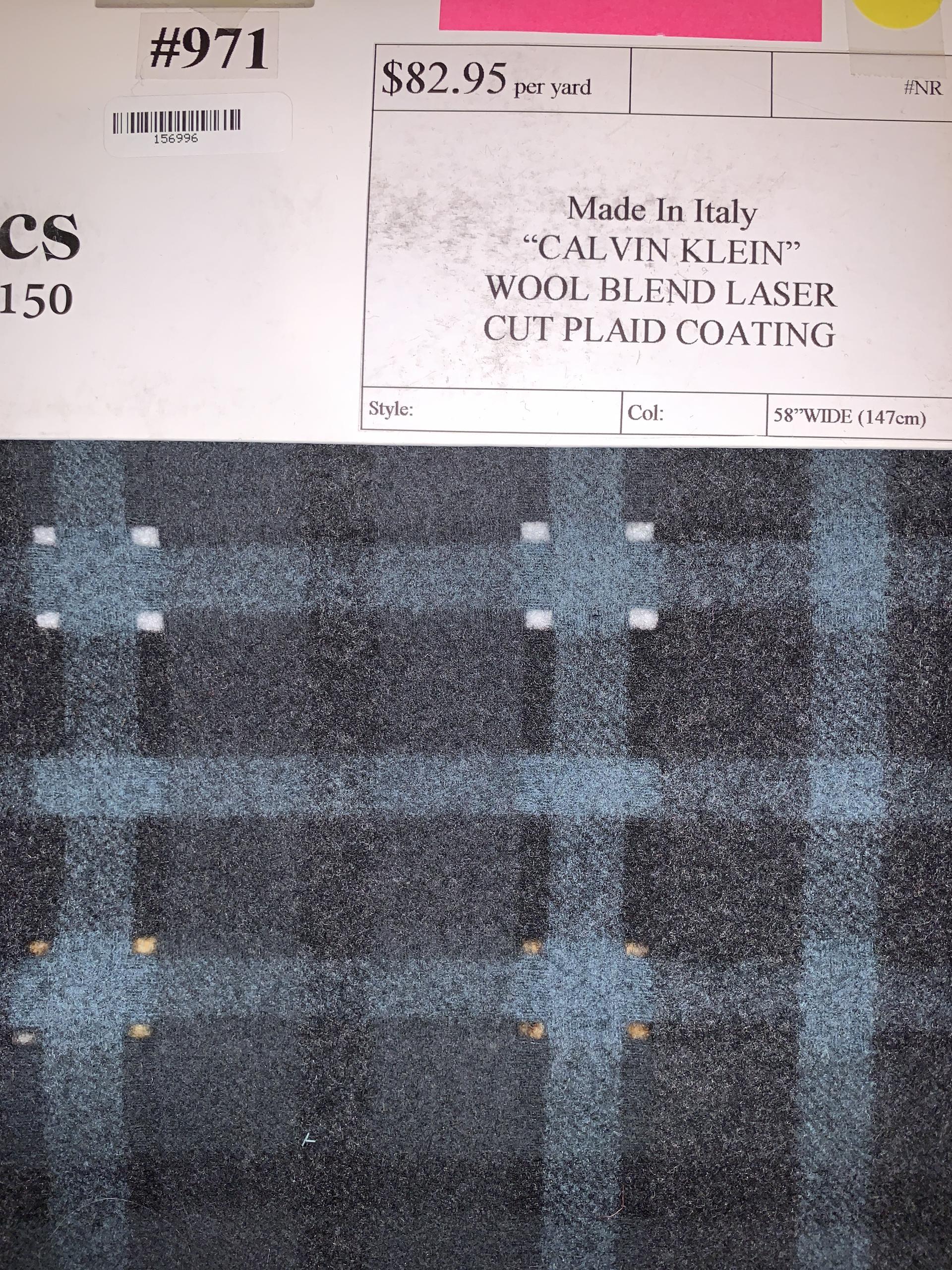 Scnp "Calvin Klein" Wool Blend Laser Cut Plaid Coating