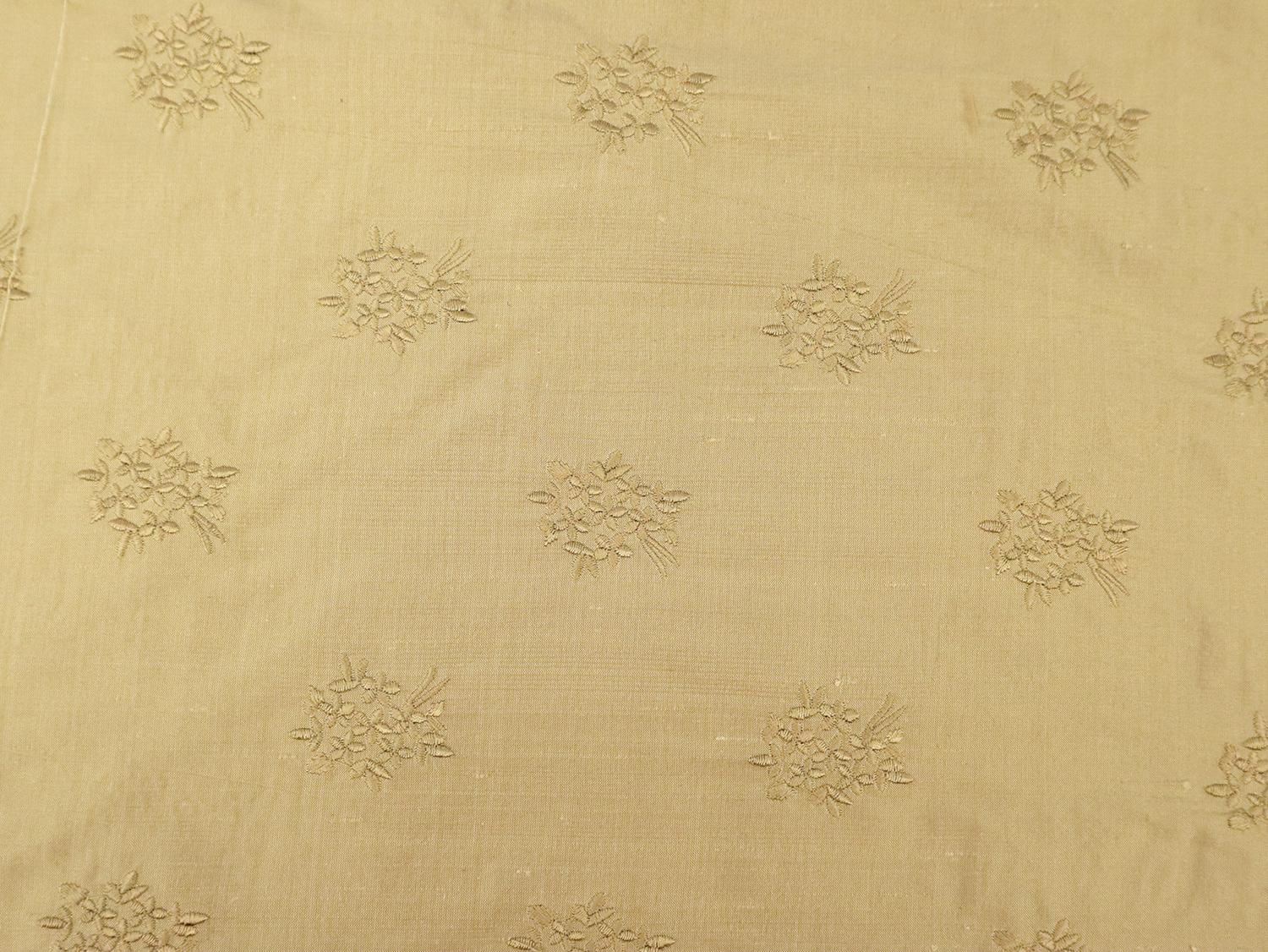Embroidered Silk Shantung with Mini Bouquets in Light Gold