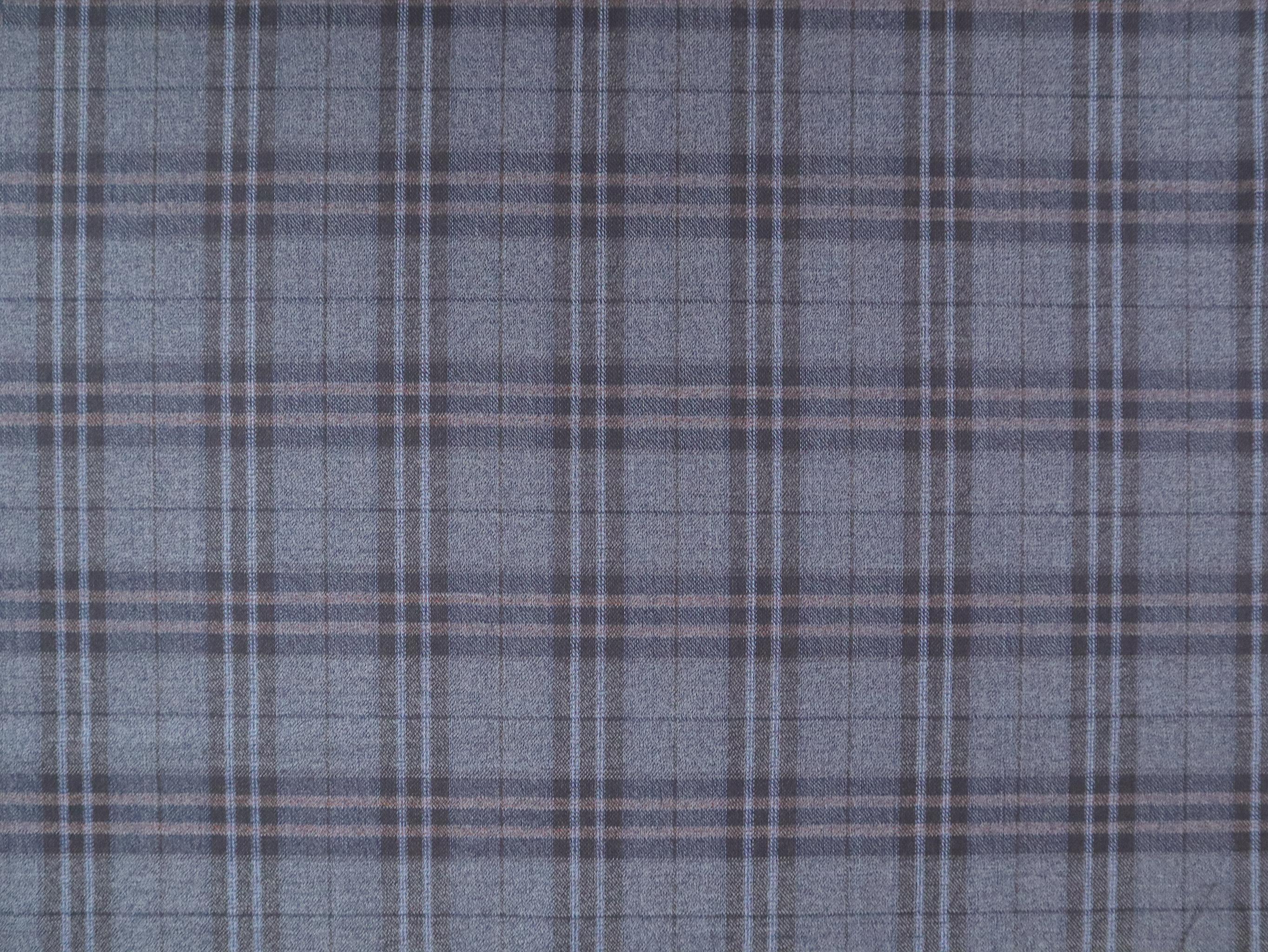 Extra Fine Wool Plaid Suiting in Slate Blue
