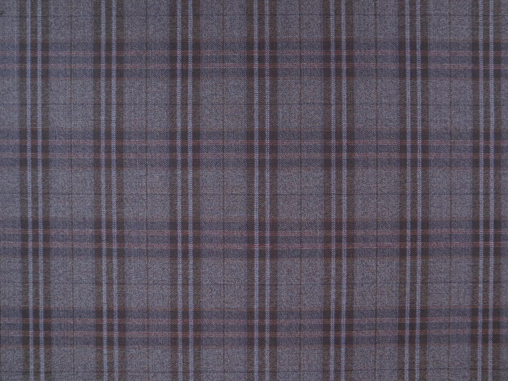 Extra Fine Wool Plaid Suiting in Denim Brown