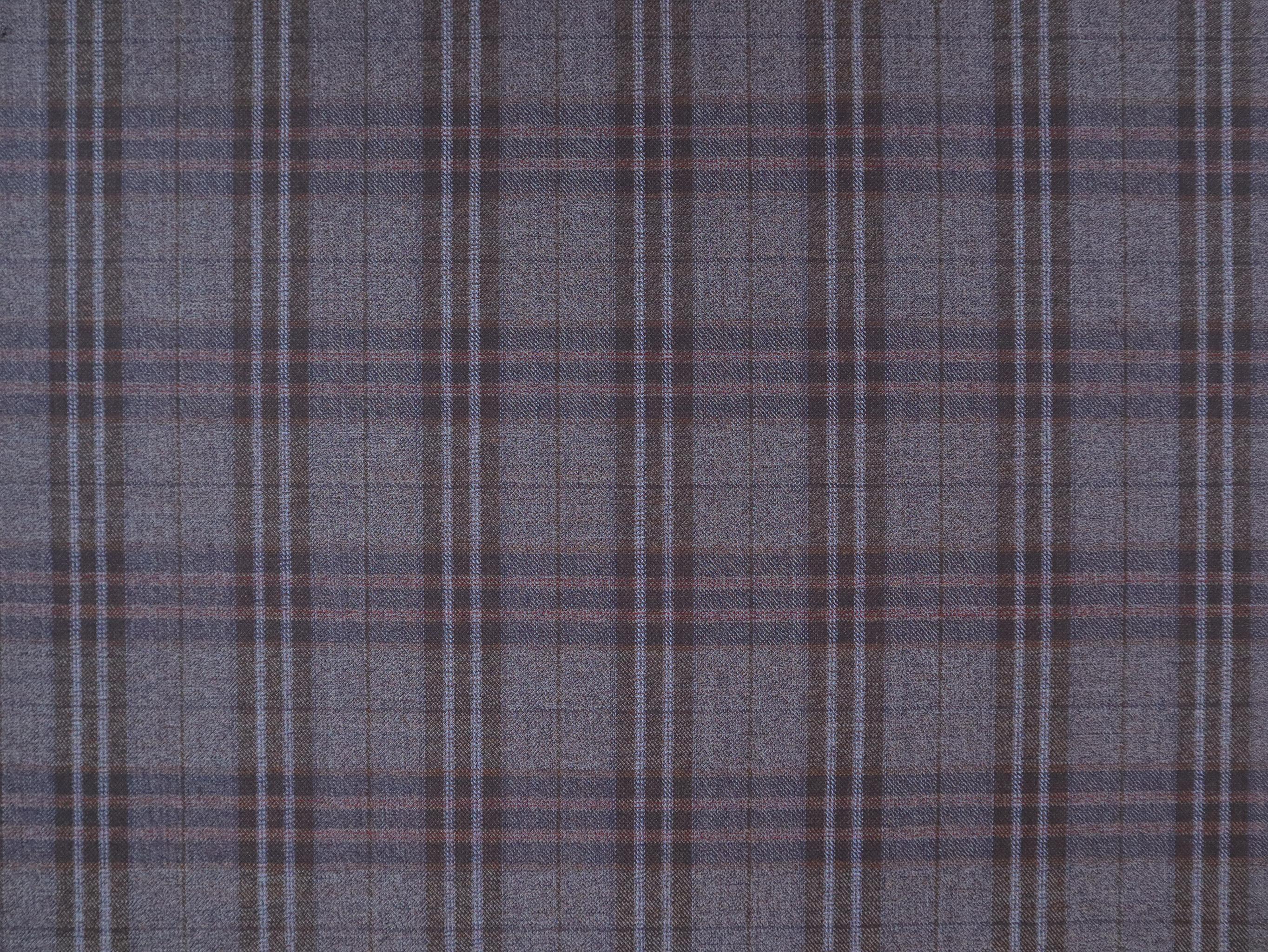 Extra Fine Wool Plaid Suiting in Denim Brown