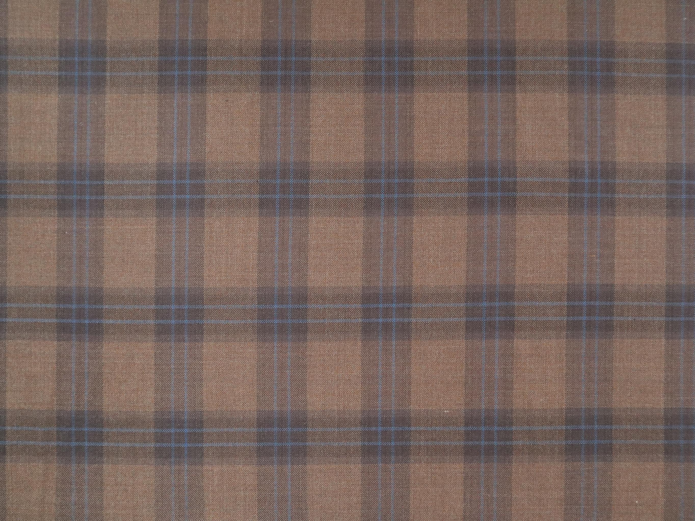 Extra Fine Wool Plaid Suiting in Coffee