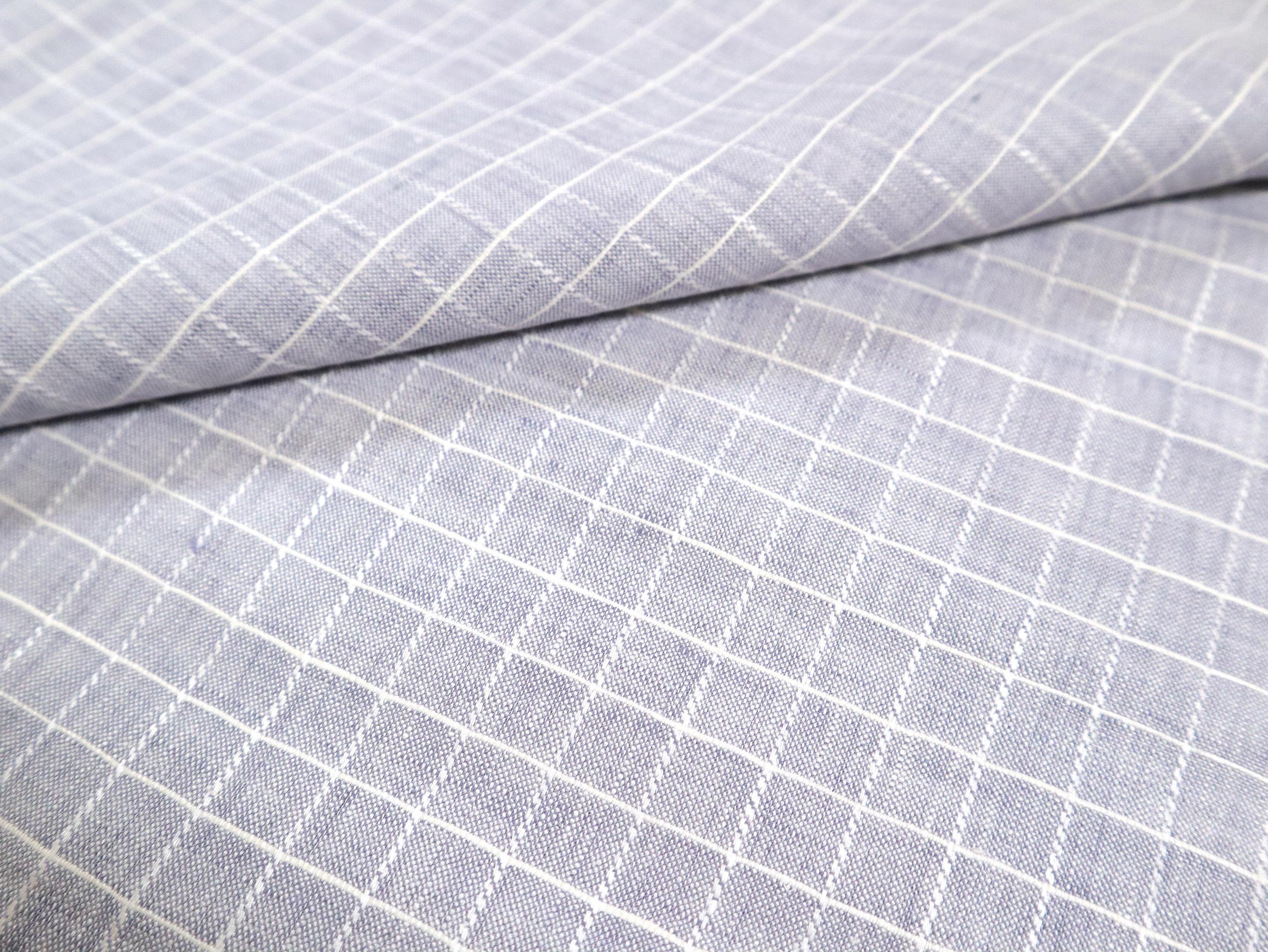Novelty Linen with Windowpane Plaid in Grey