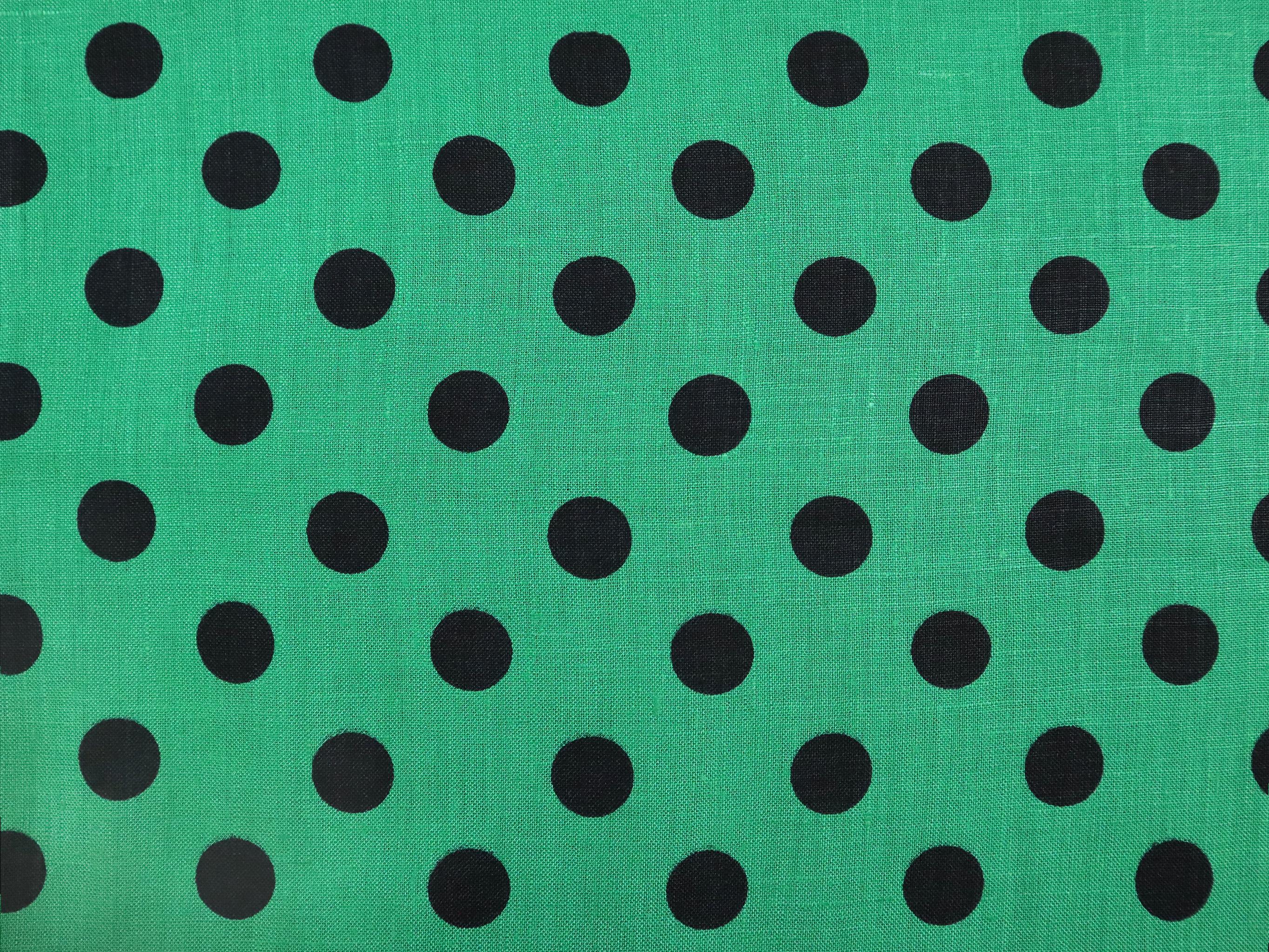 Linen Broadcloth with Polka Dot Print in Green