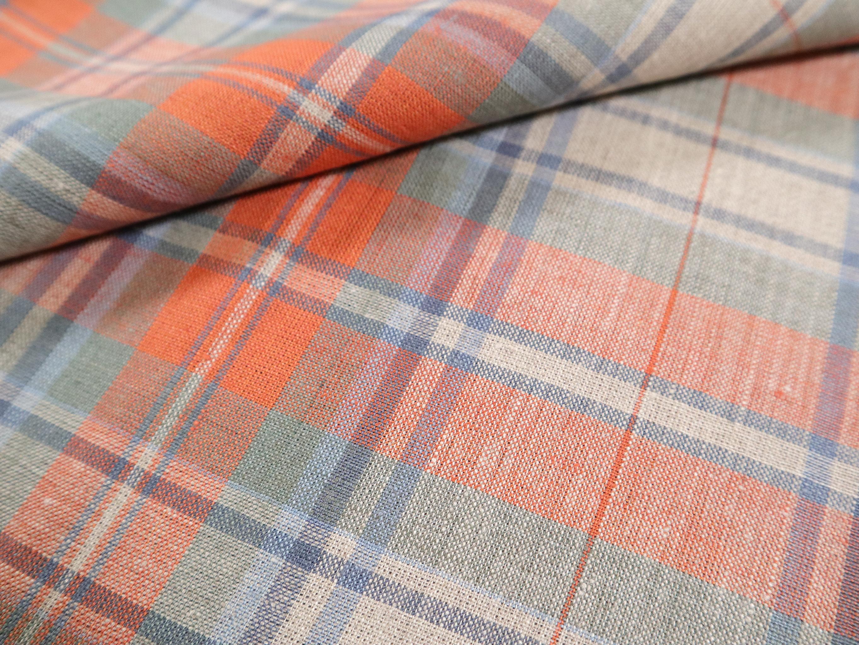 Linen Plaid in Orange and Sage