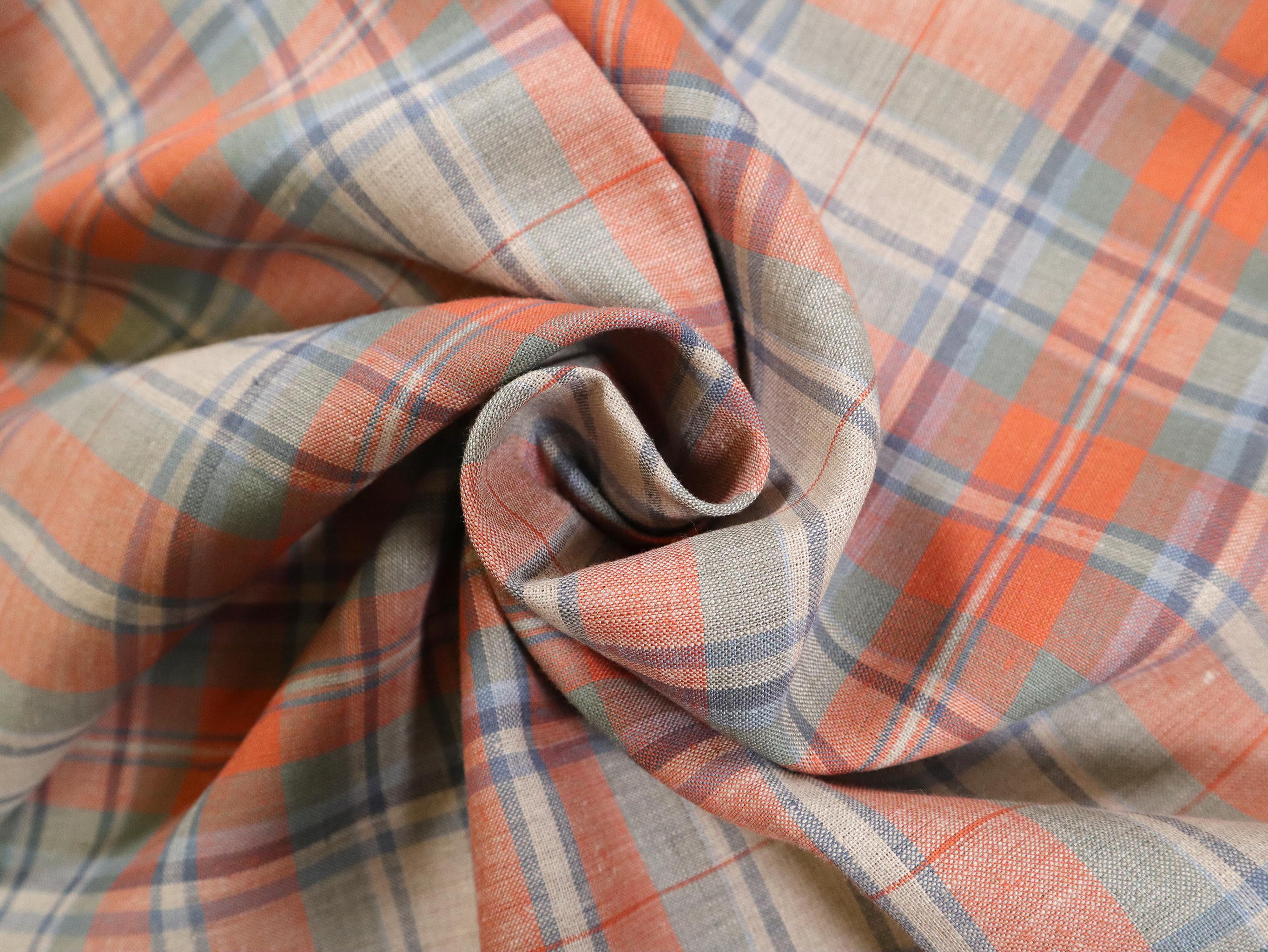 Linen Plaid in Orange and Sage