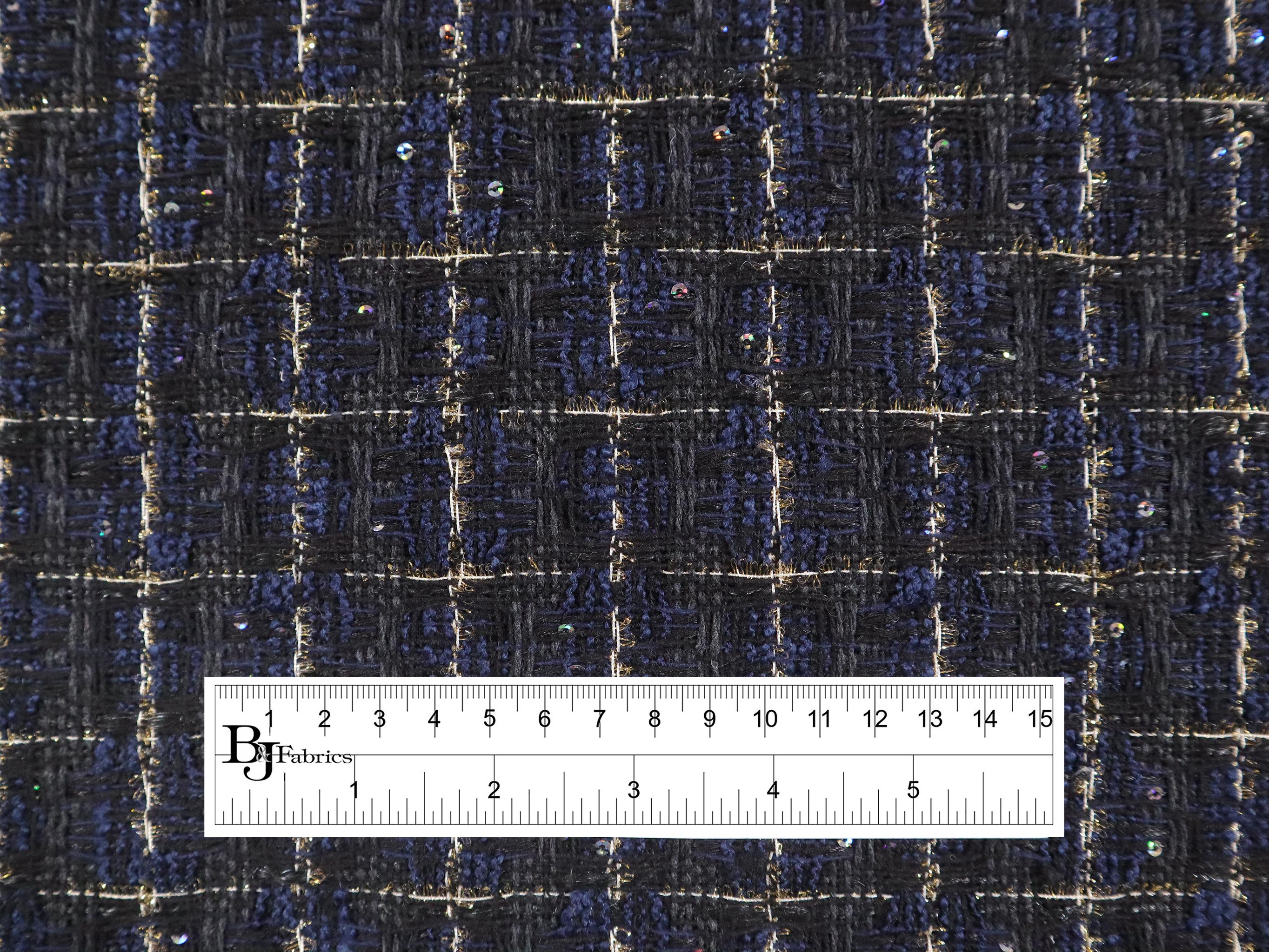 Metallic Tweed with Plaid Pattern in Black & Navy