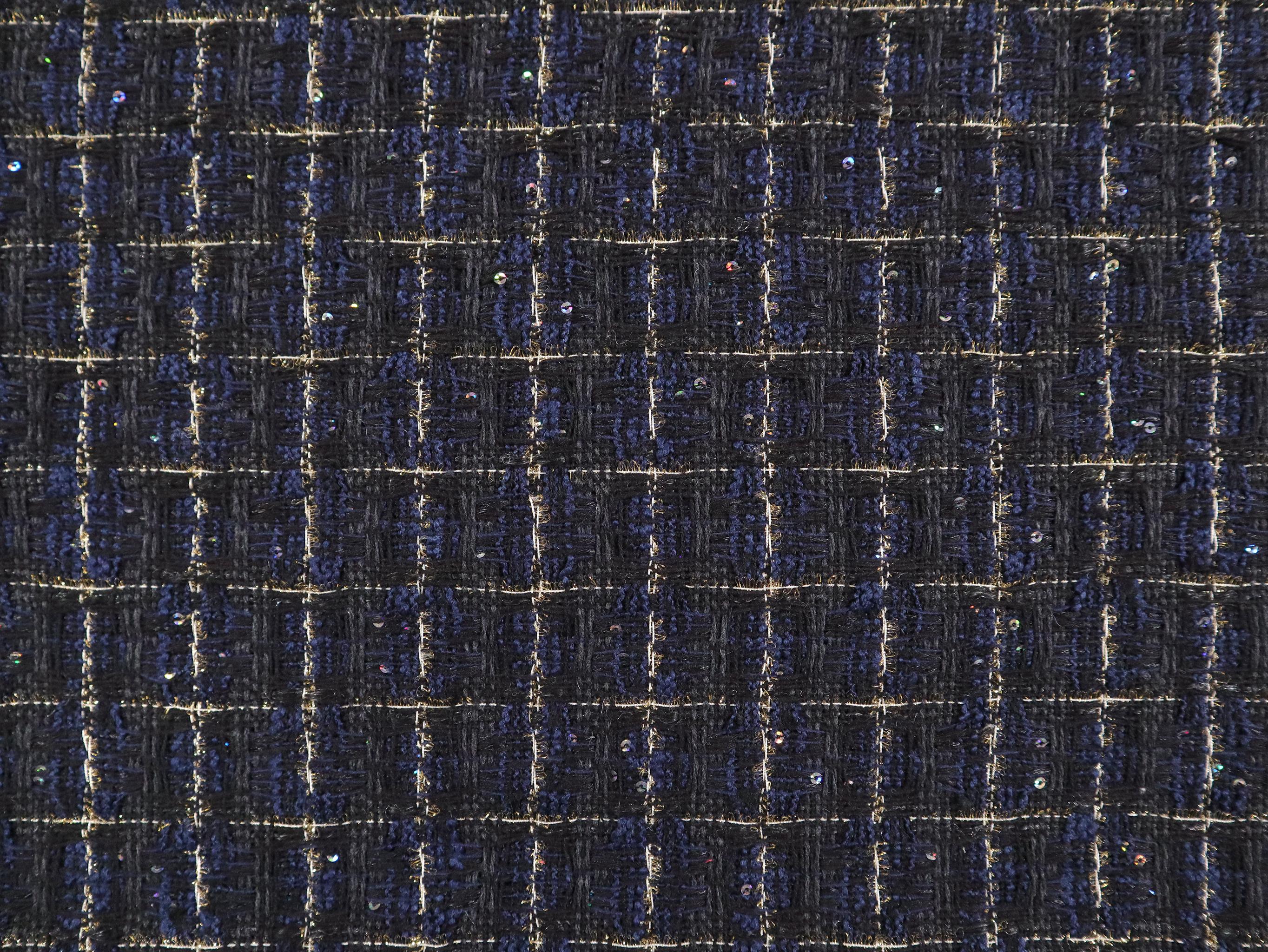 Metallic Tweed with Plaid Pattern in Black & Navy