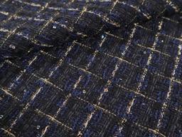 Metallic Tweed with Plaid Pattern in Black & Navy