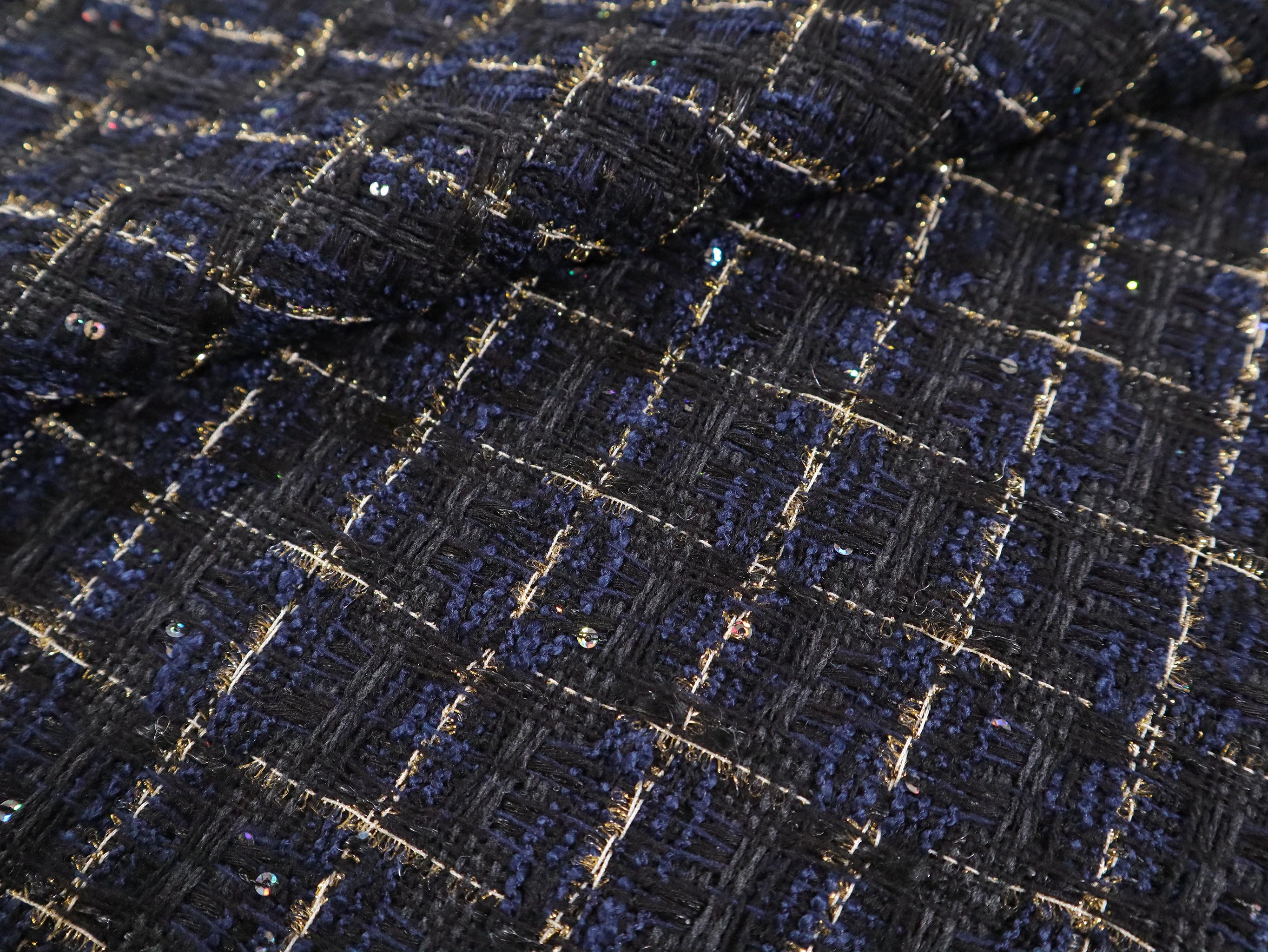 Metallic Tweed with Plaid Pattern in Black & Navy