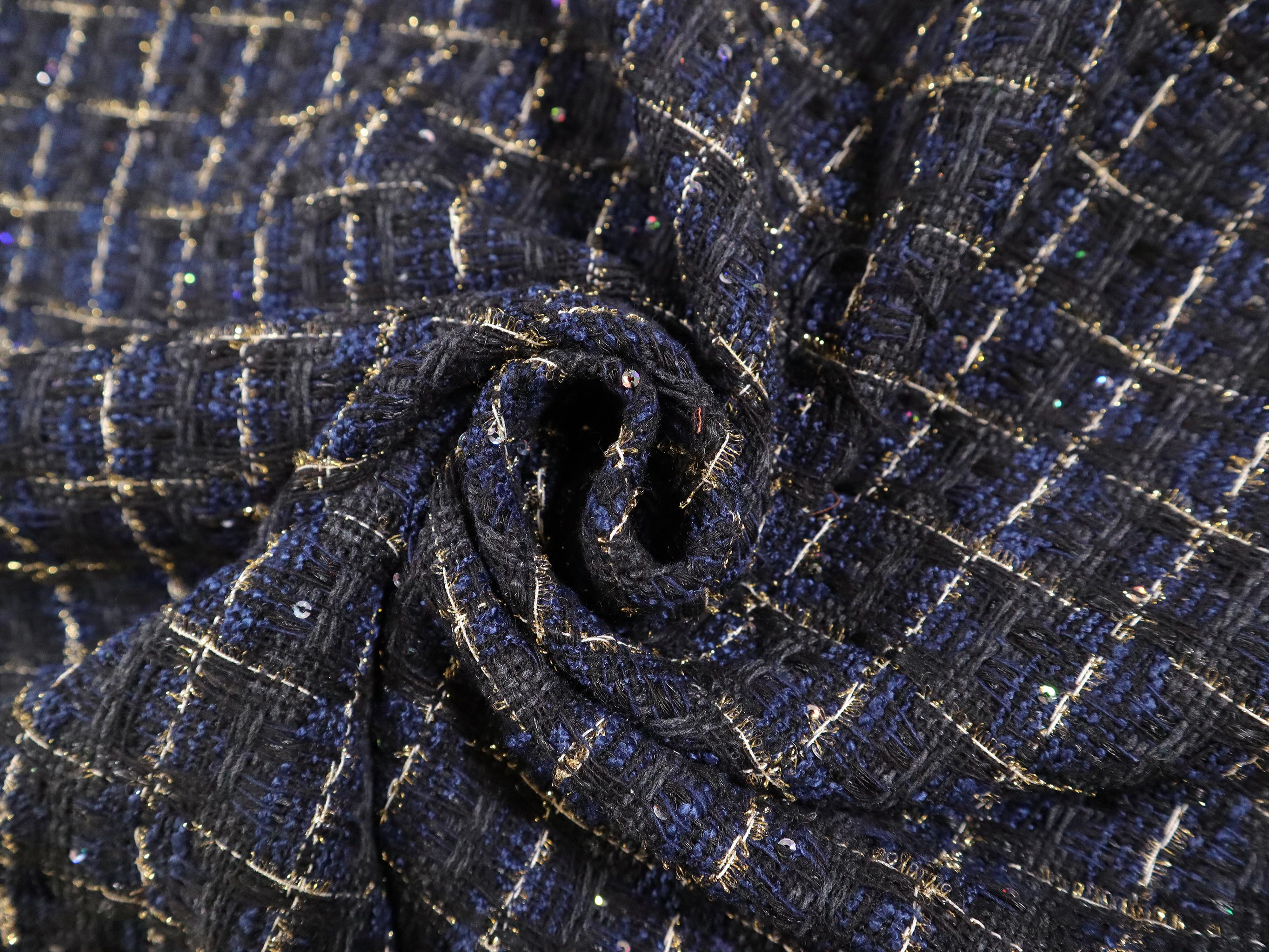 Metallic Tweed with Plaid Pattern in Black & Navy