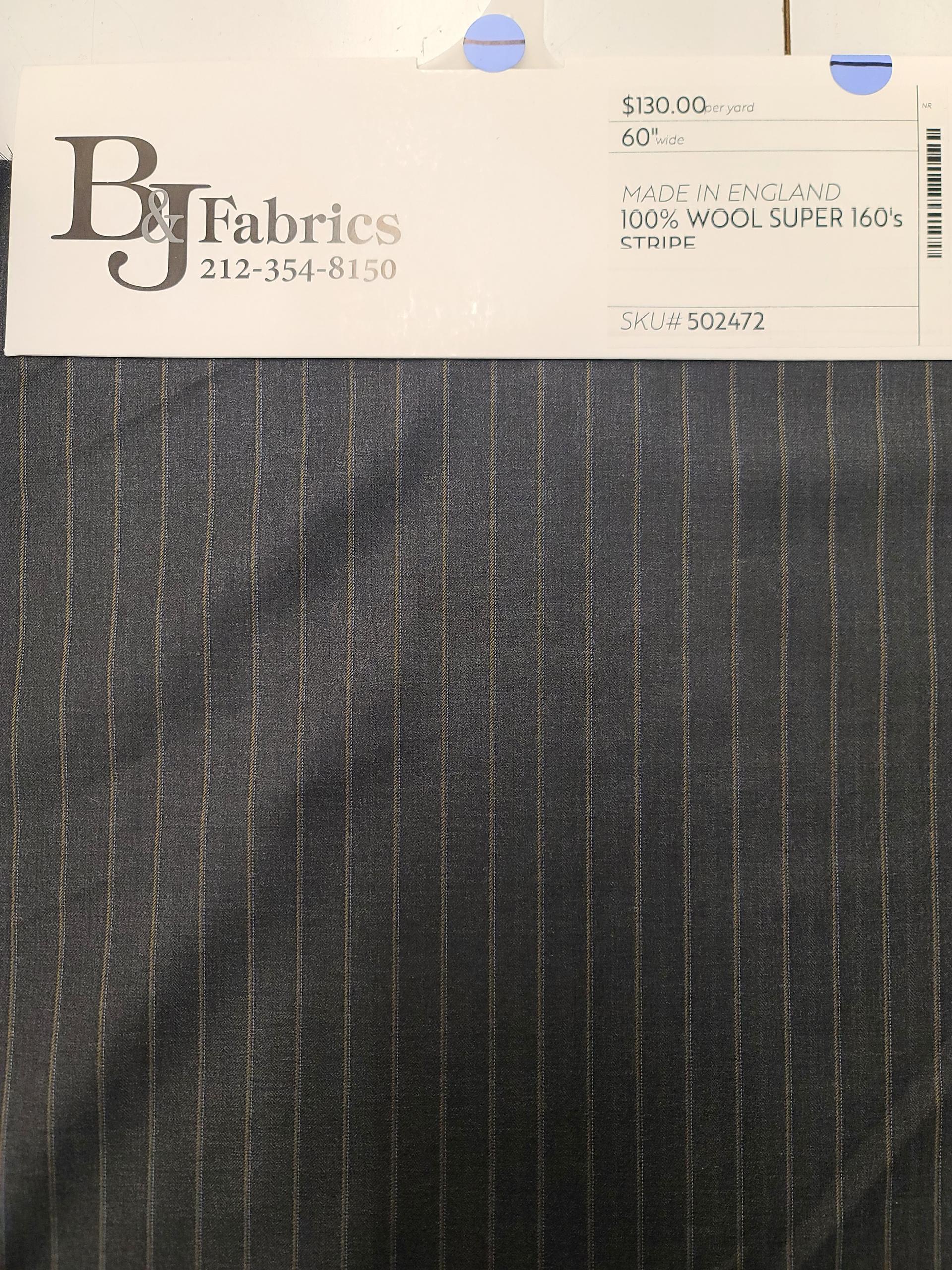 English Wool Super 160's Stripe Suiting in Lead