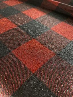 Silk Lurex with oxblood plaid print