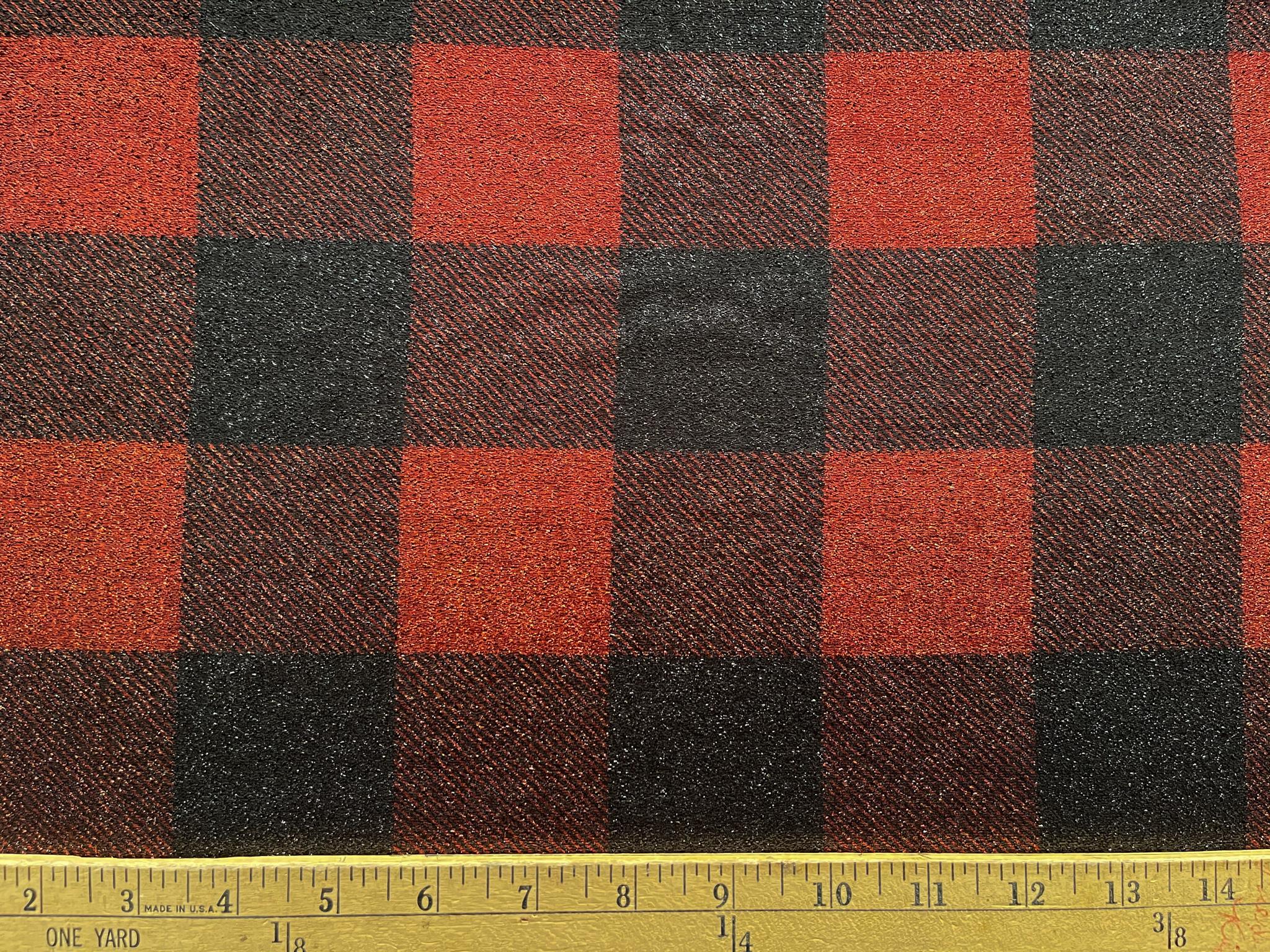 Silk Lurex with oxblood plaid print