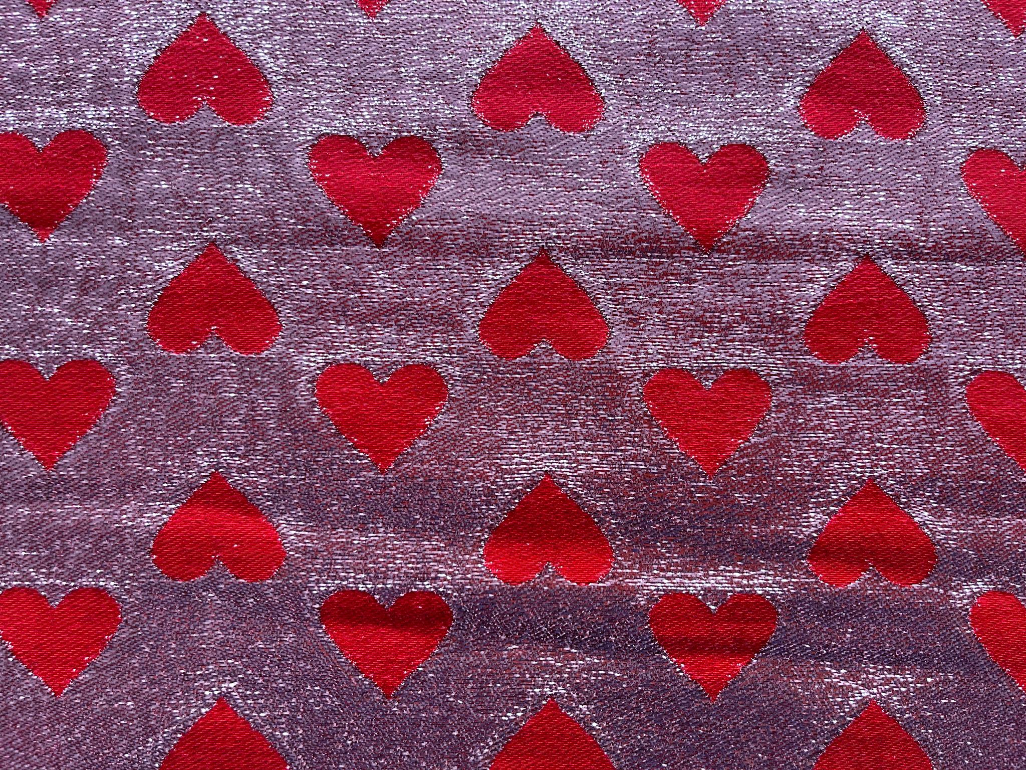 Silk Lurex Red Hearts on Pink