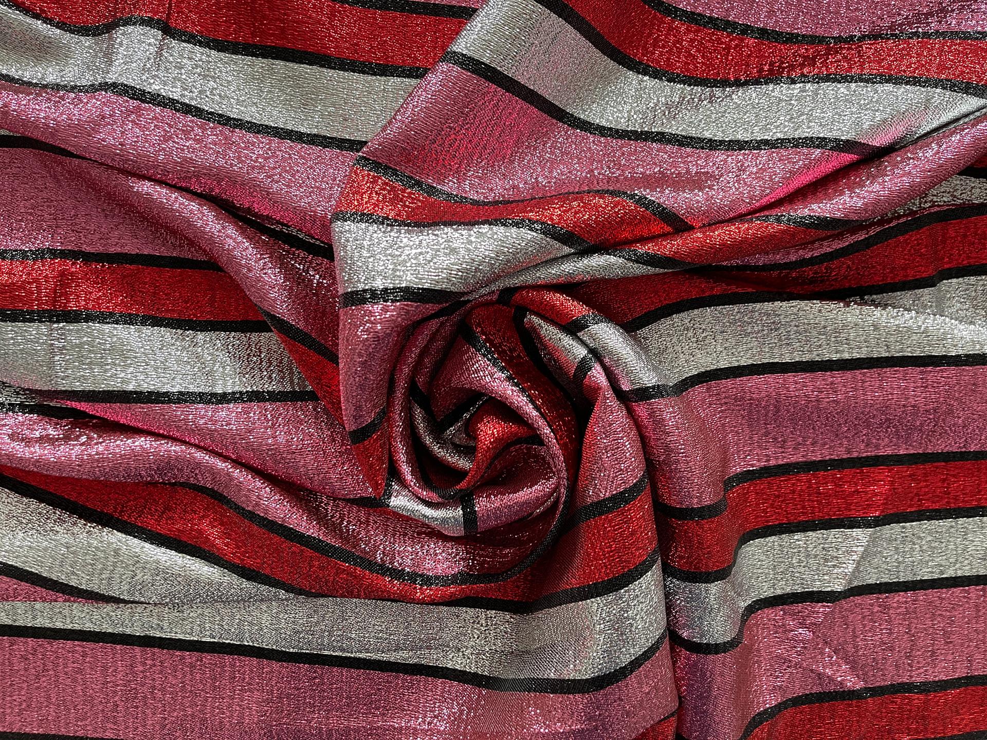 Silk Lurex Stripe in pink, red, black, & silver