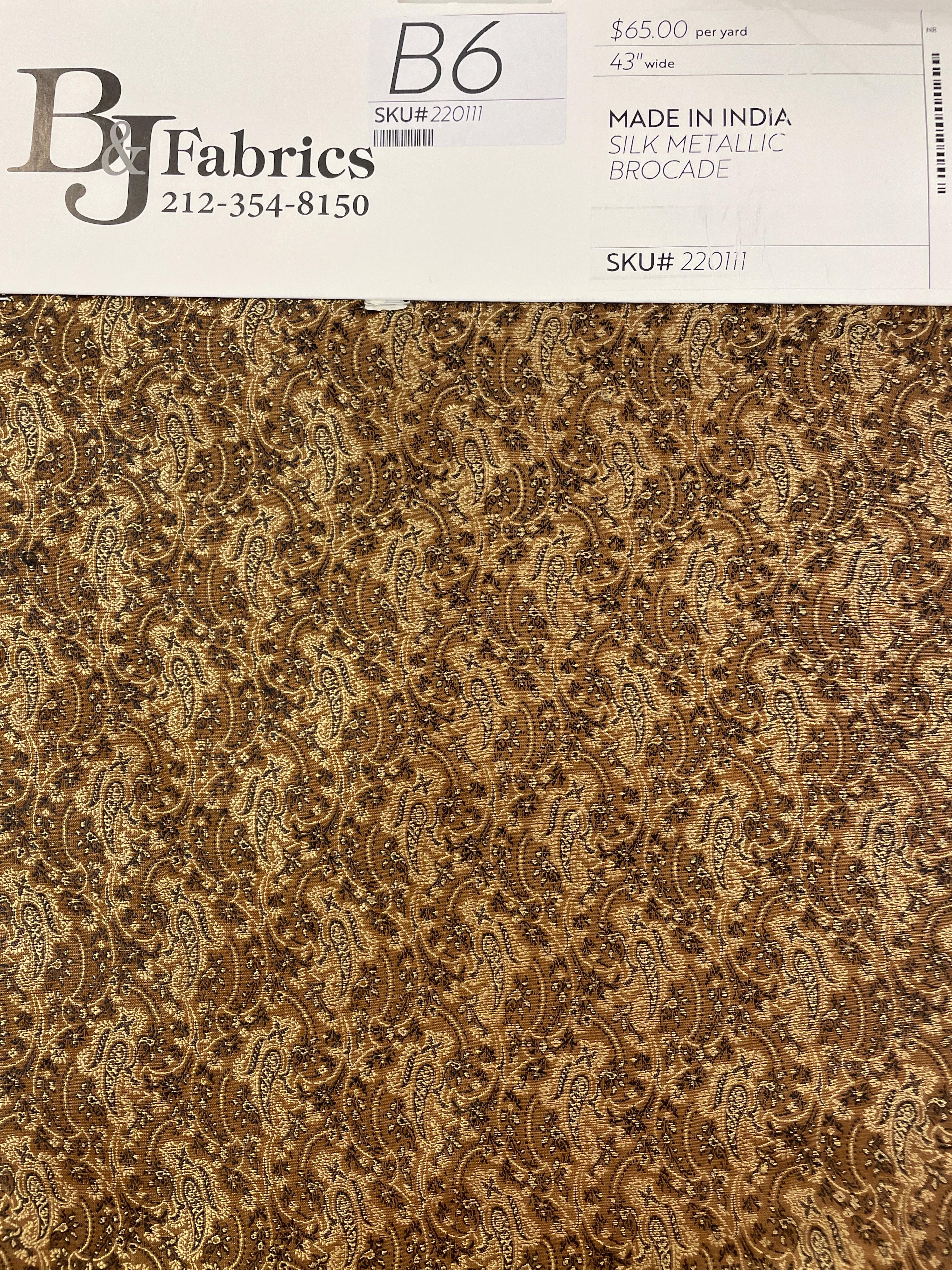 Made in India Silk Metallic Brocade Paisley in Chestnut/Gold