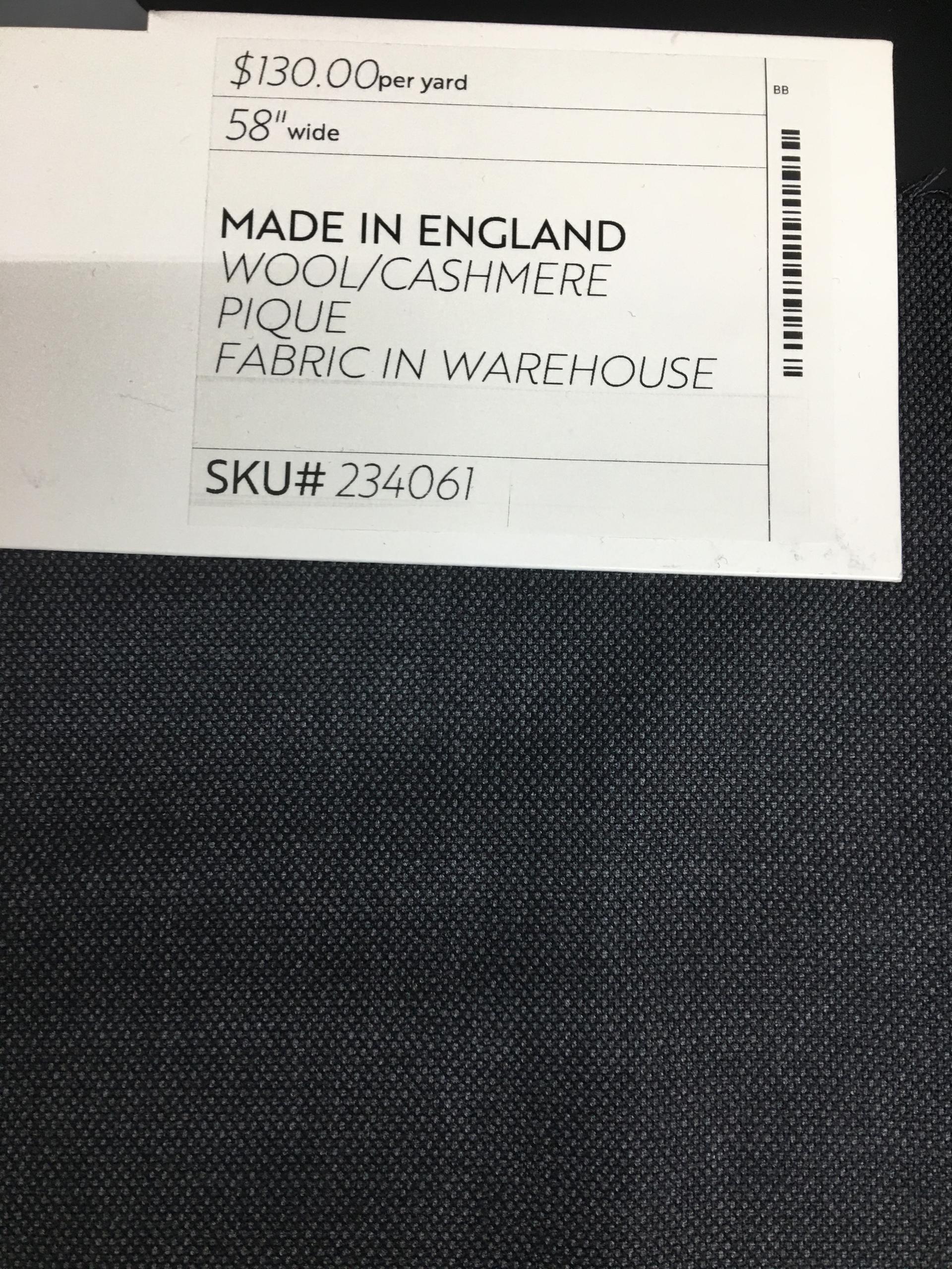 Made in England 97% Wool 3% Cashmere Pique