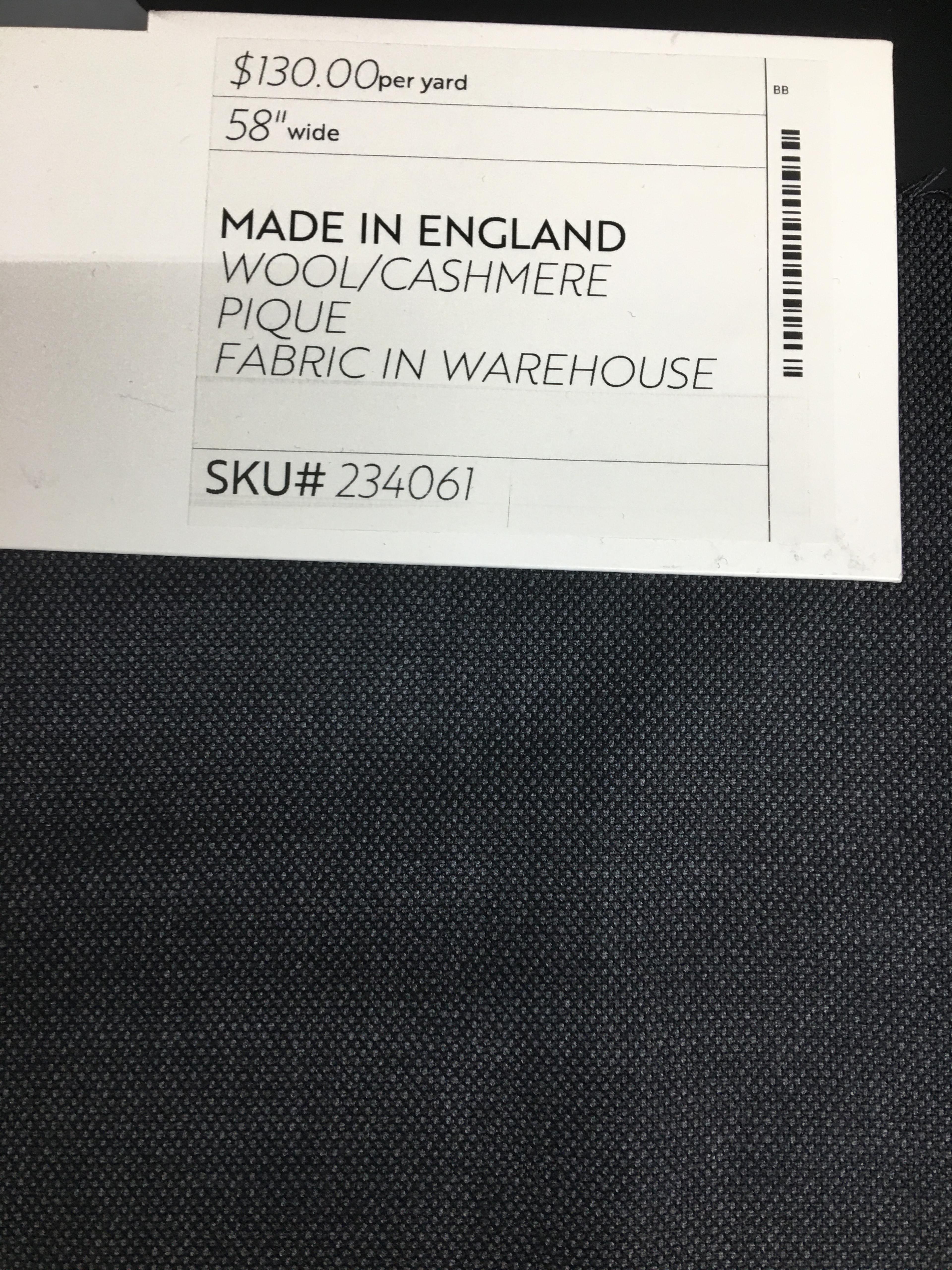 Made in England 97% Wool 3% Cashmere Pique