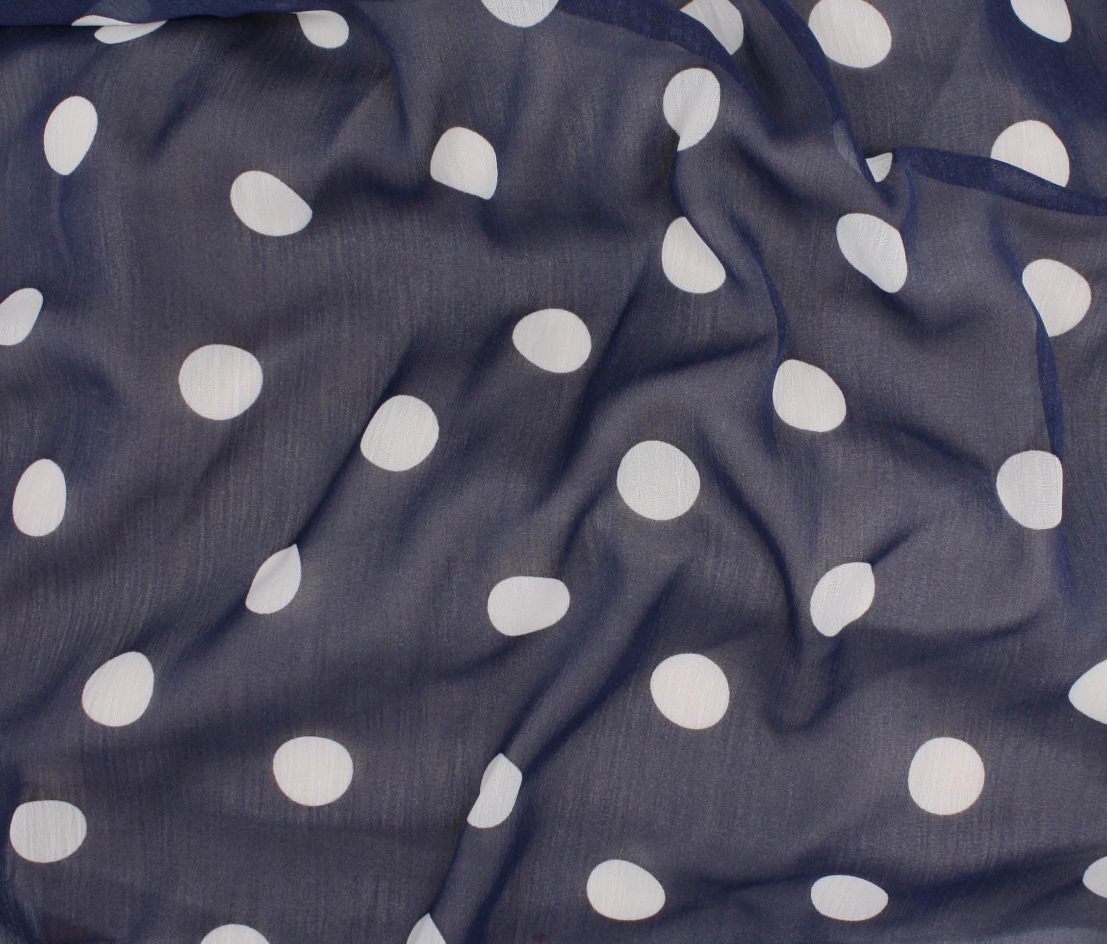 Polyester Crinkle Polka Dot Chiffon in Navy and White