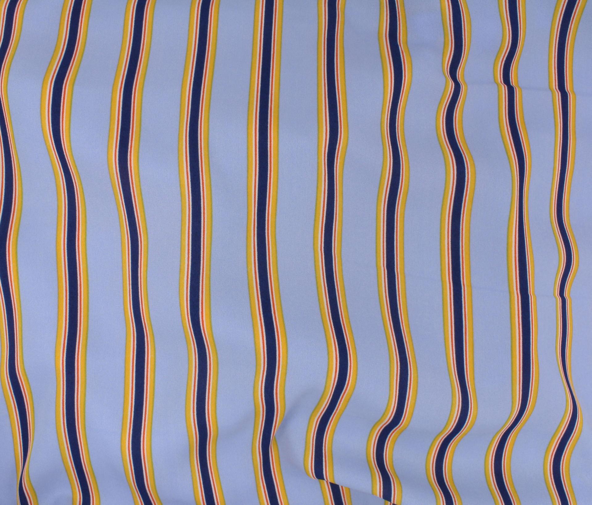 Printed Stripe Polyester Crepe in Blue & Mustard