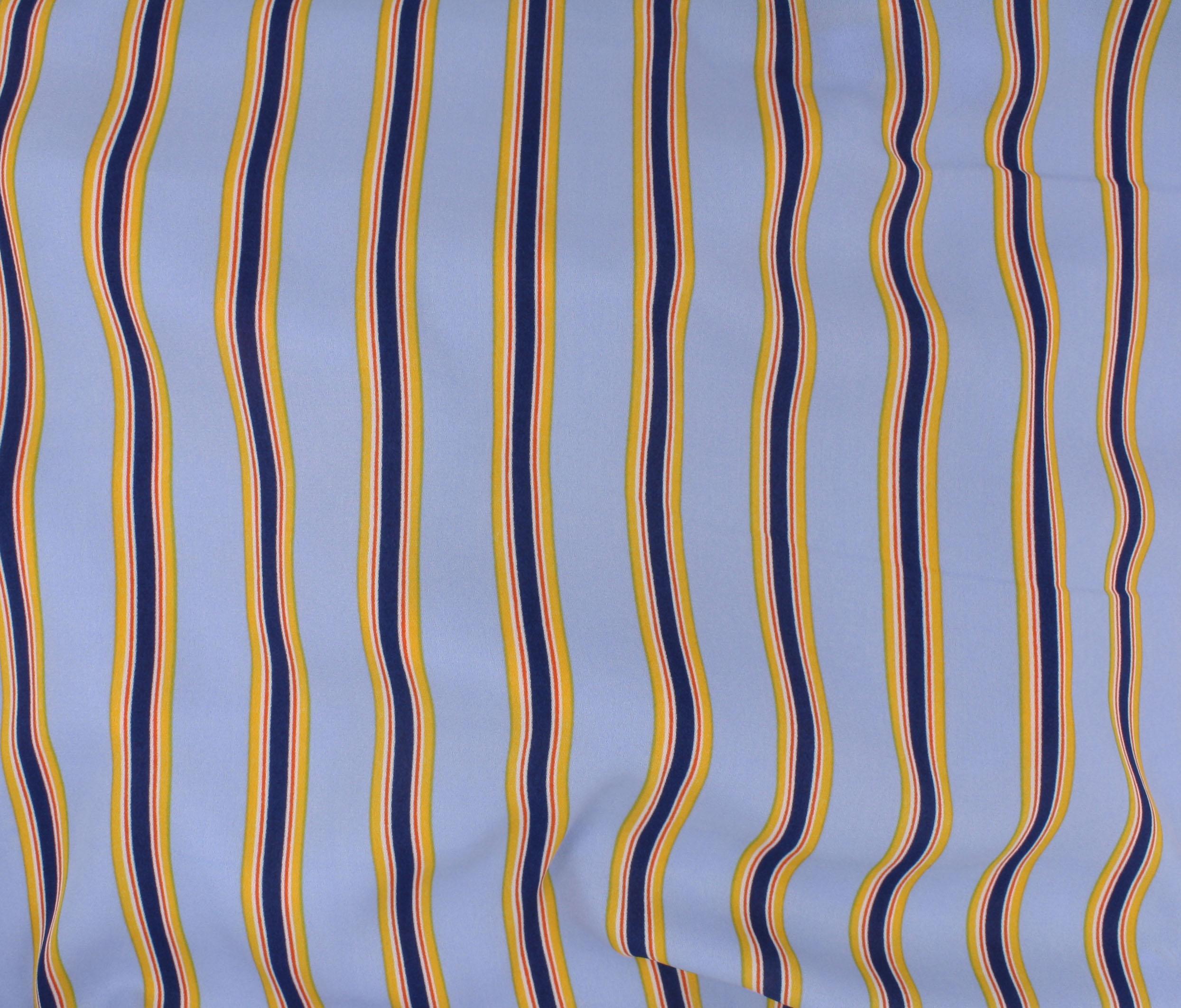 Printed Stripe Polyester Crepe in Blue & Mustard