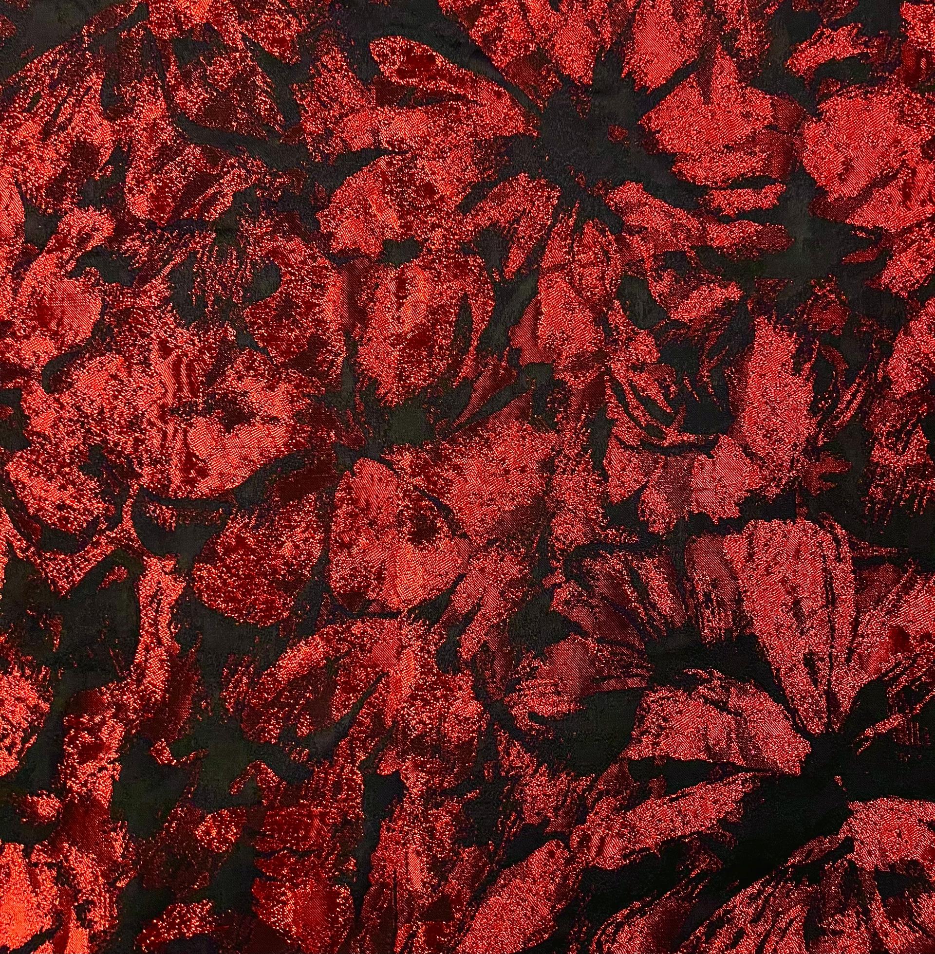 Polyester Jacquard Brocade in Red/Black