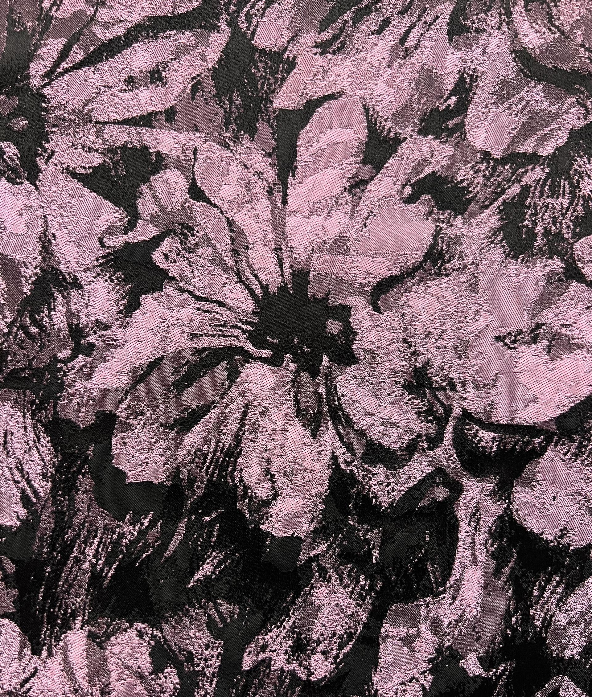 Polyester Jacquard Brocade in Pink Lavender/Black