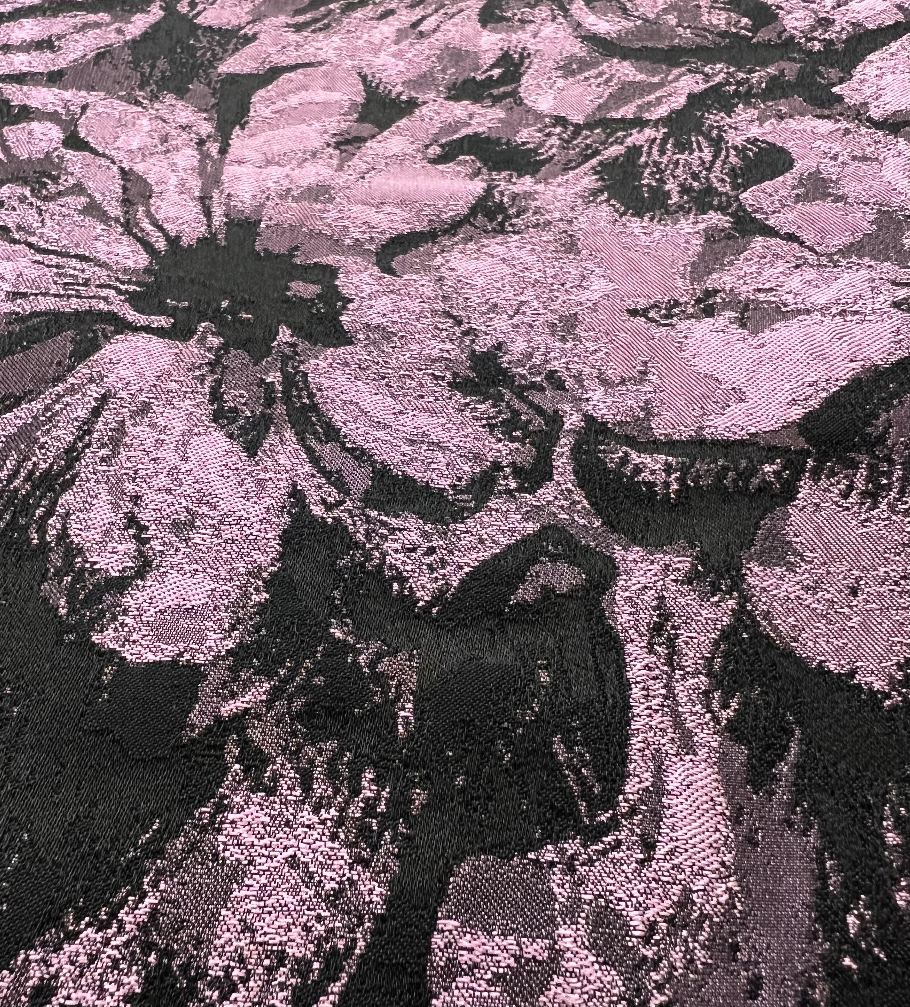 Polyester Jacquard Brocade in Pink Lavender/Black
