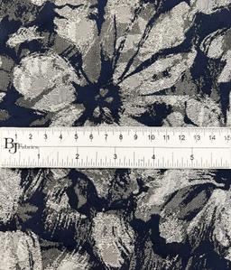 Polyester Jacquard Brocade in Navy & Silver