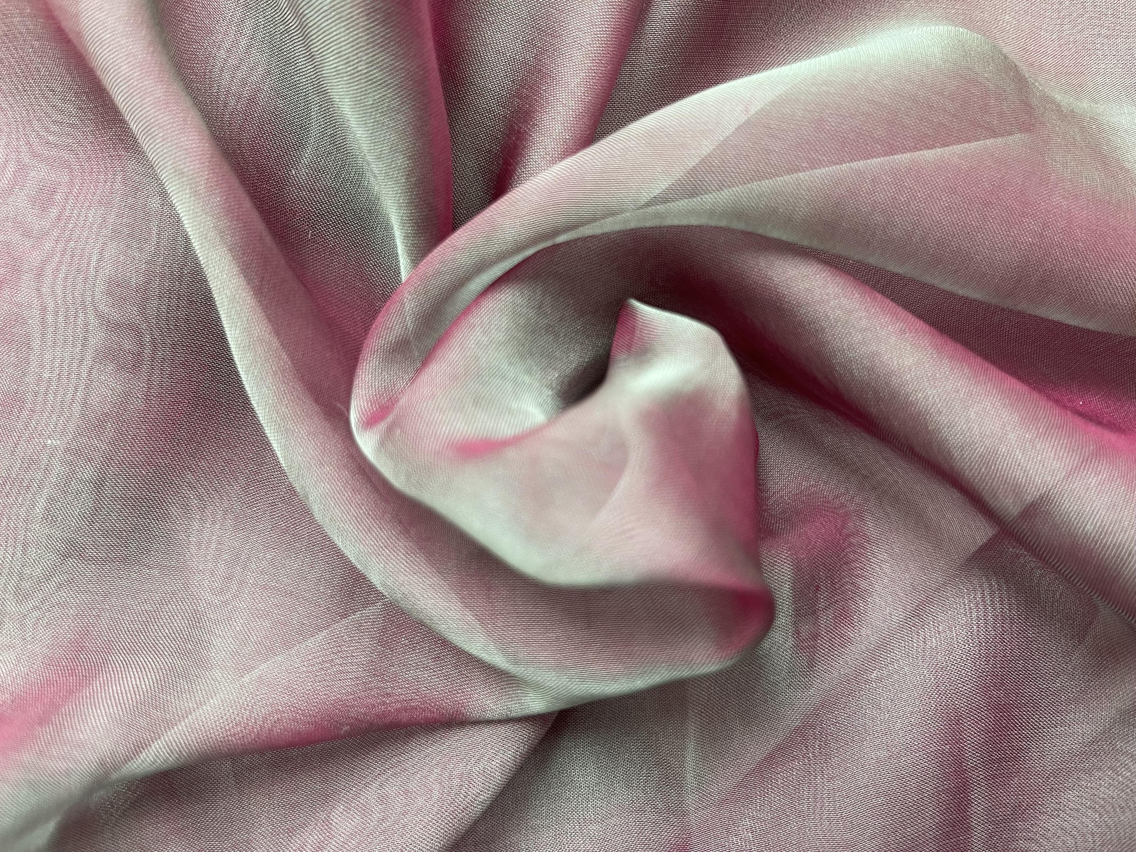Iridescent Pure Silk Chiffon In Aqua Marine & Fuchsia 