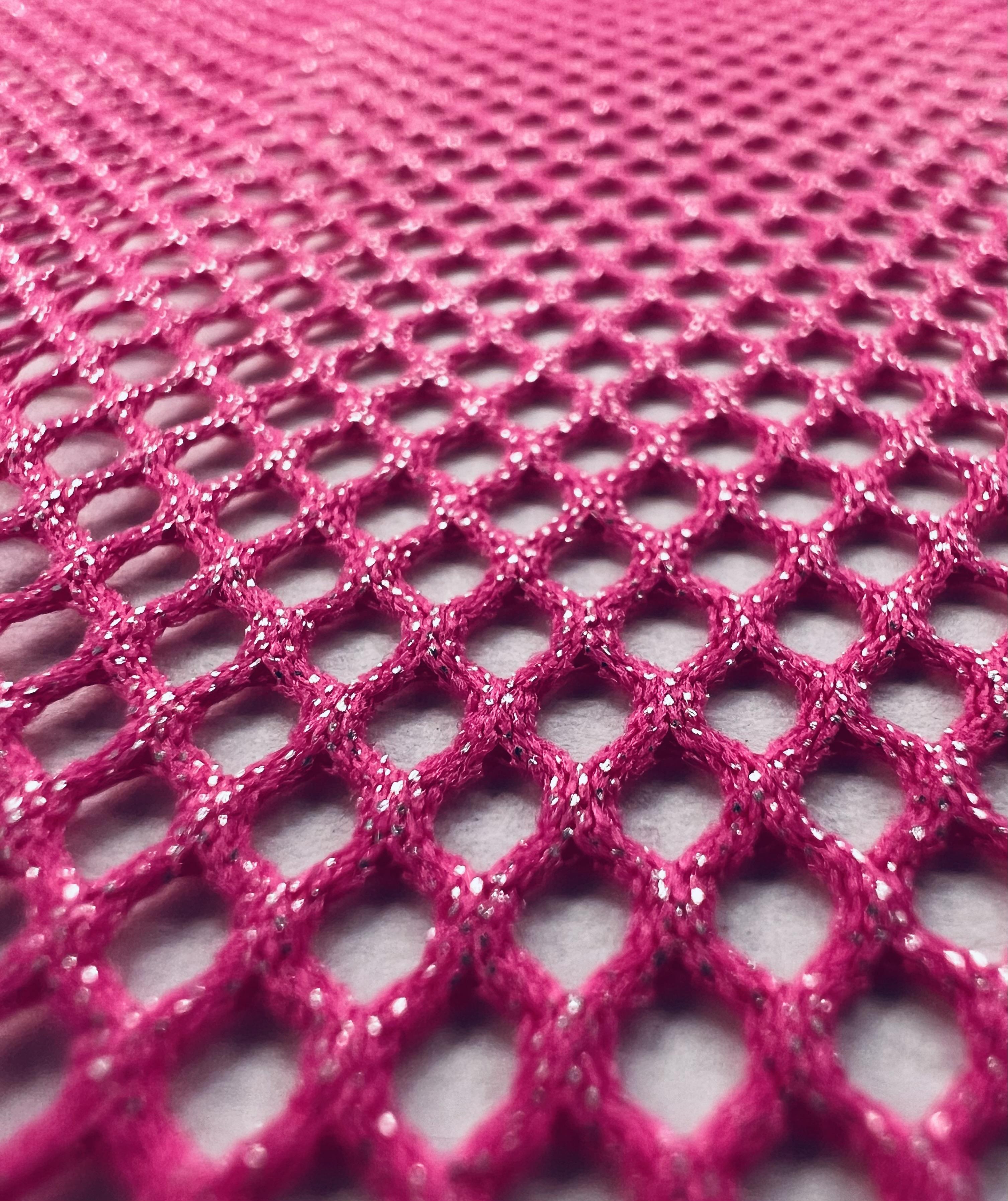 Metallic Silver Foiled Mesh in Bubble Gum Pink