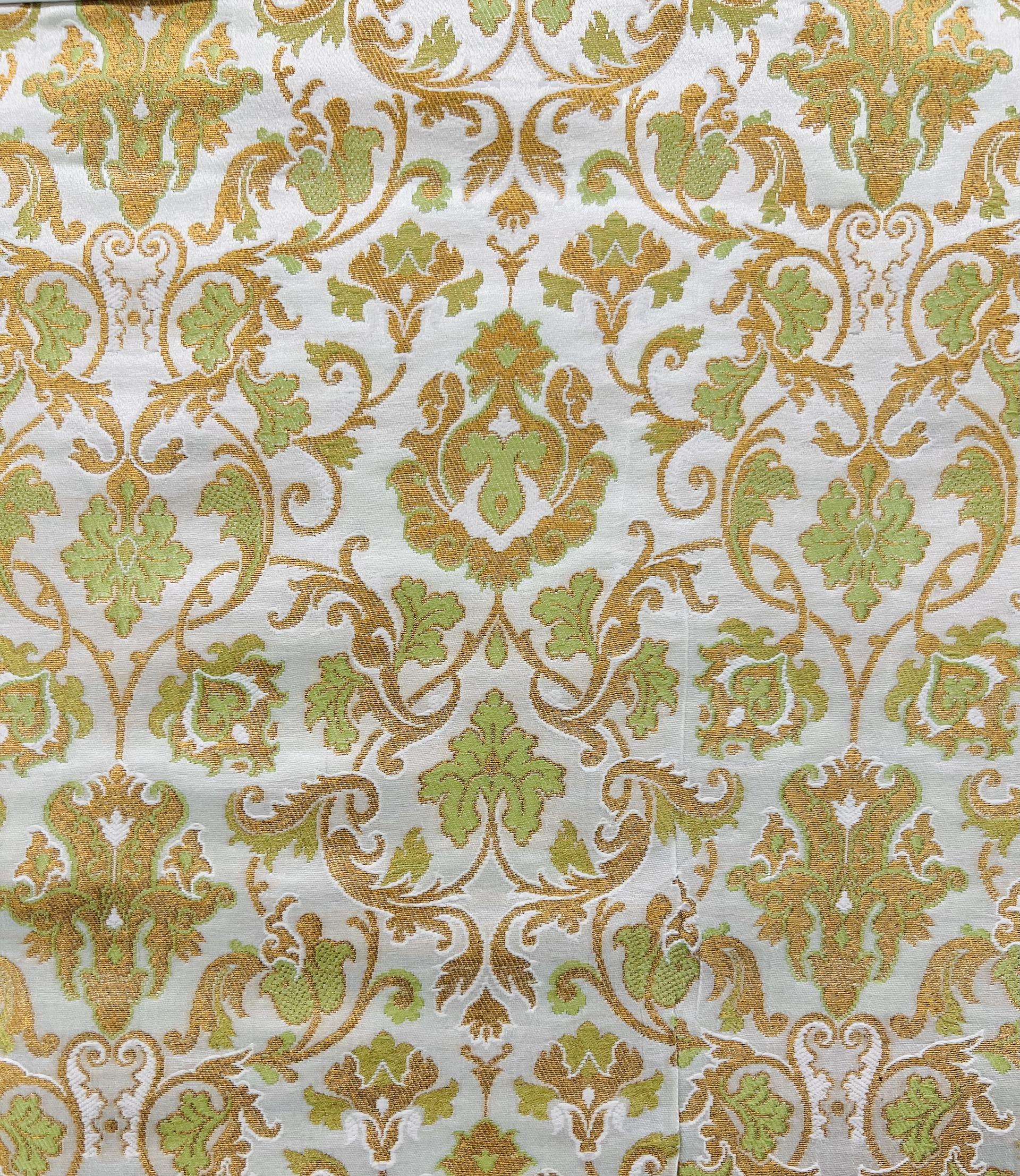 Metallic Brocade in Ivory with Mint & Gold 