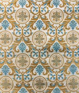 Metallic Brocade in Slate Blue with Gold & white