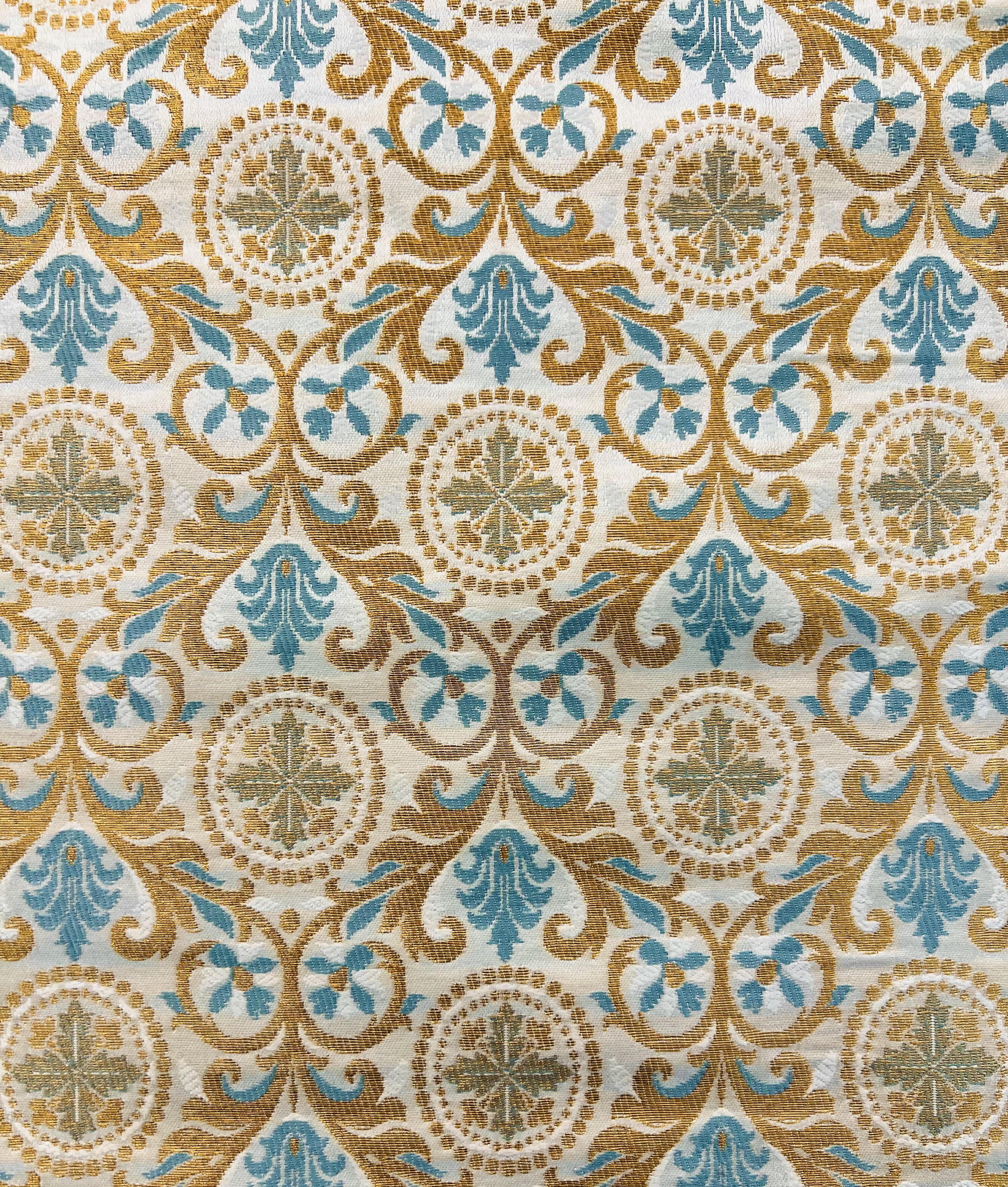 Metallic Brocade in Slate Blue with Gold & white