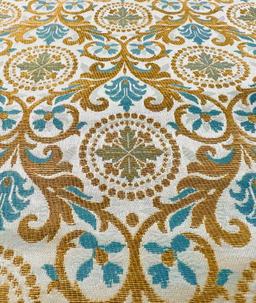 Metallic Brocade in Slate Blue with Gold & white